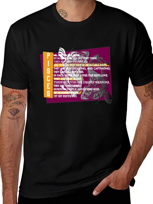 Pisces Zodiac Graphic Tee - Black