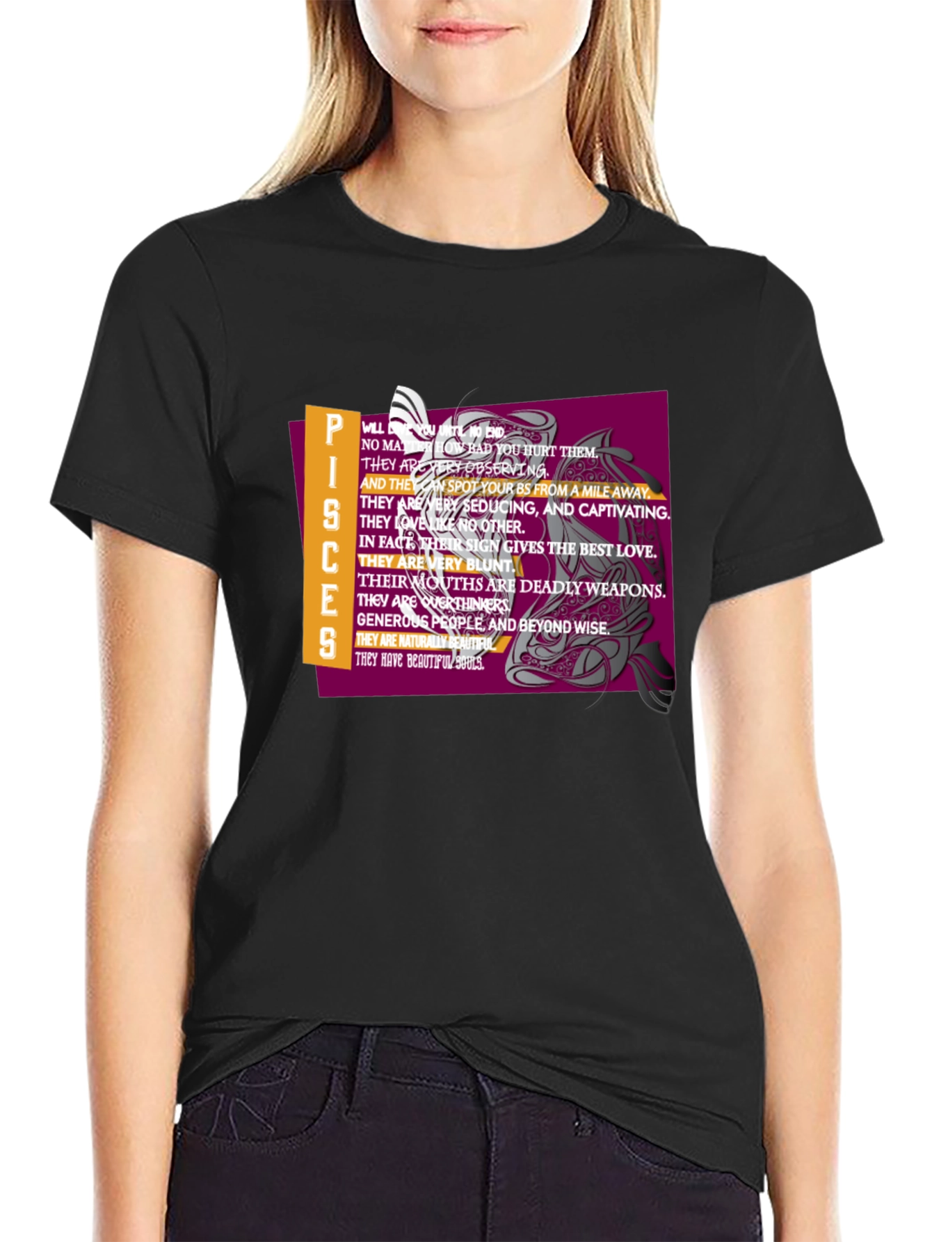 Pisces Zodiac Graphic Tee - Black
