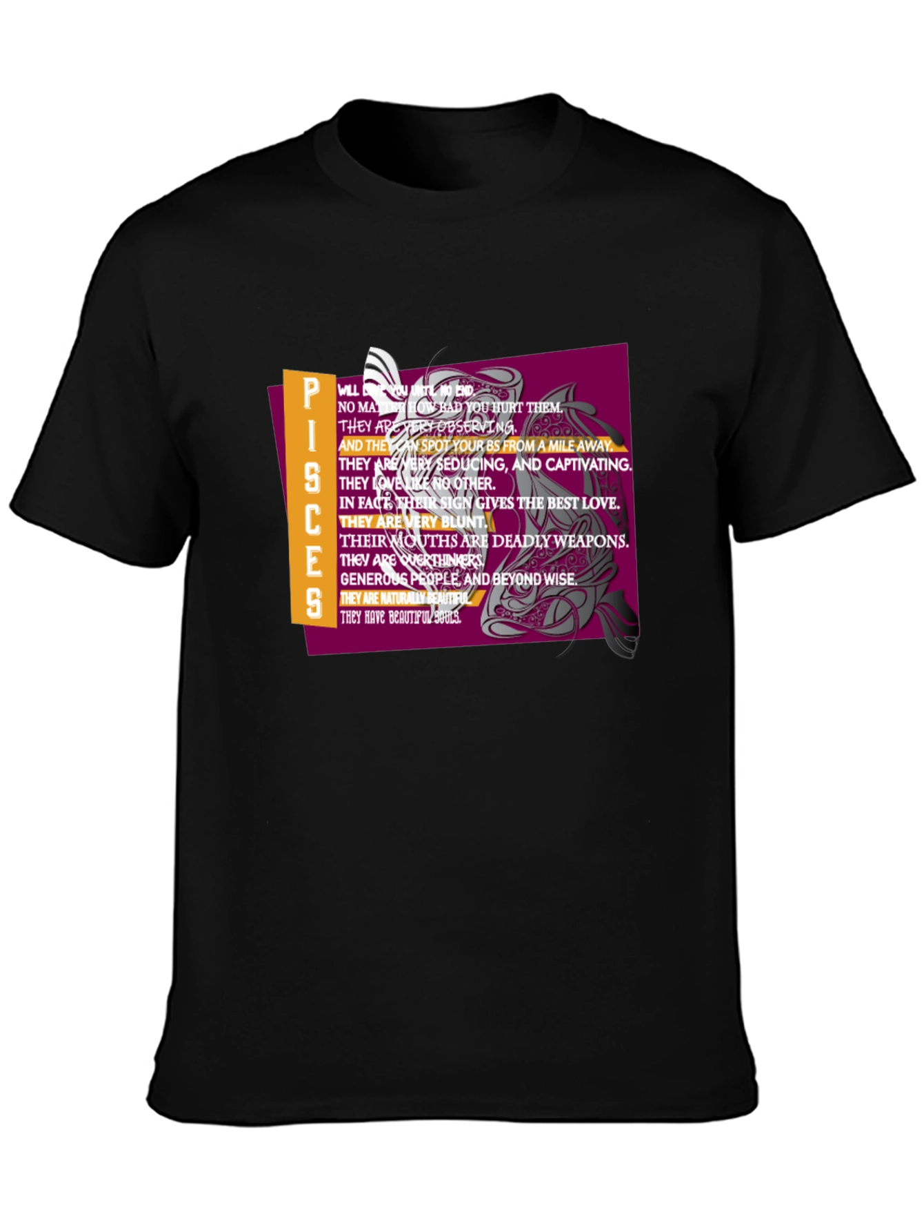 Pisces Zodiac Graphic Tee - Black