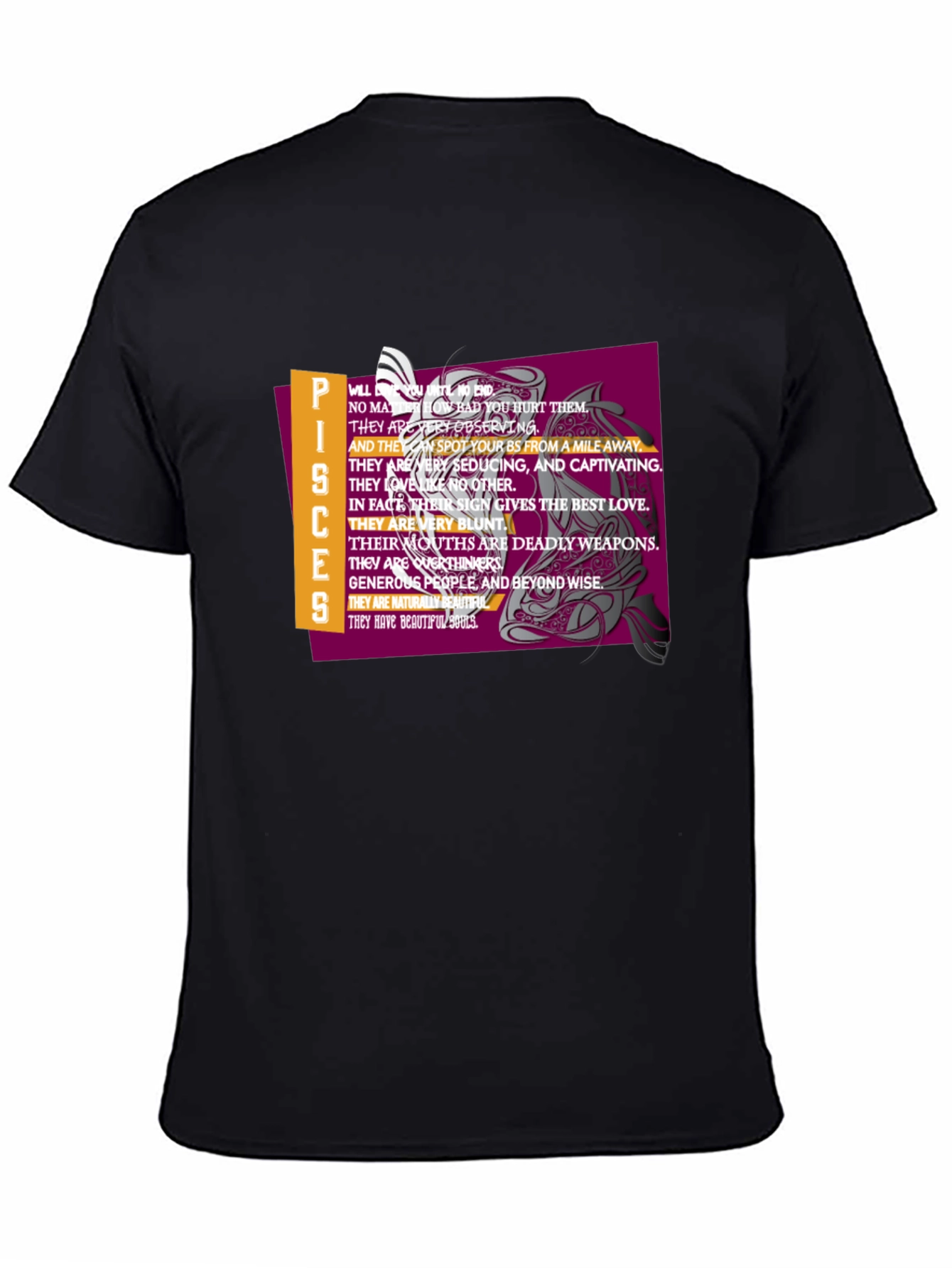 Pisces Zodiac Graphic Tee - Black