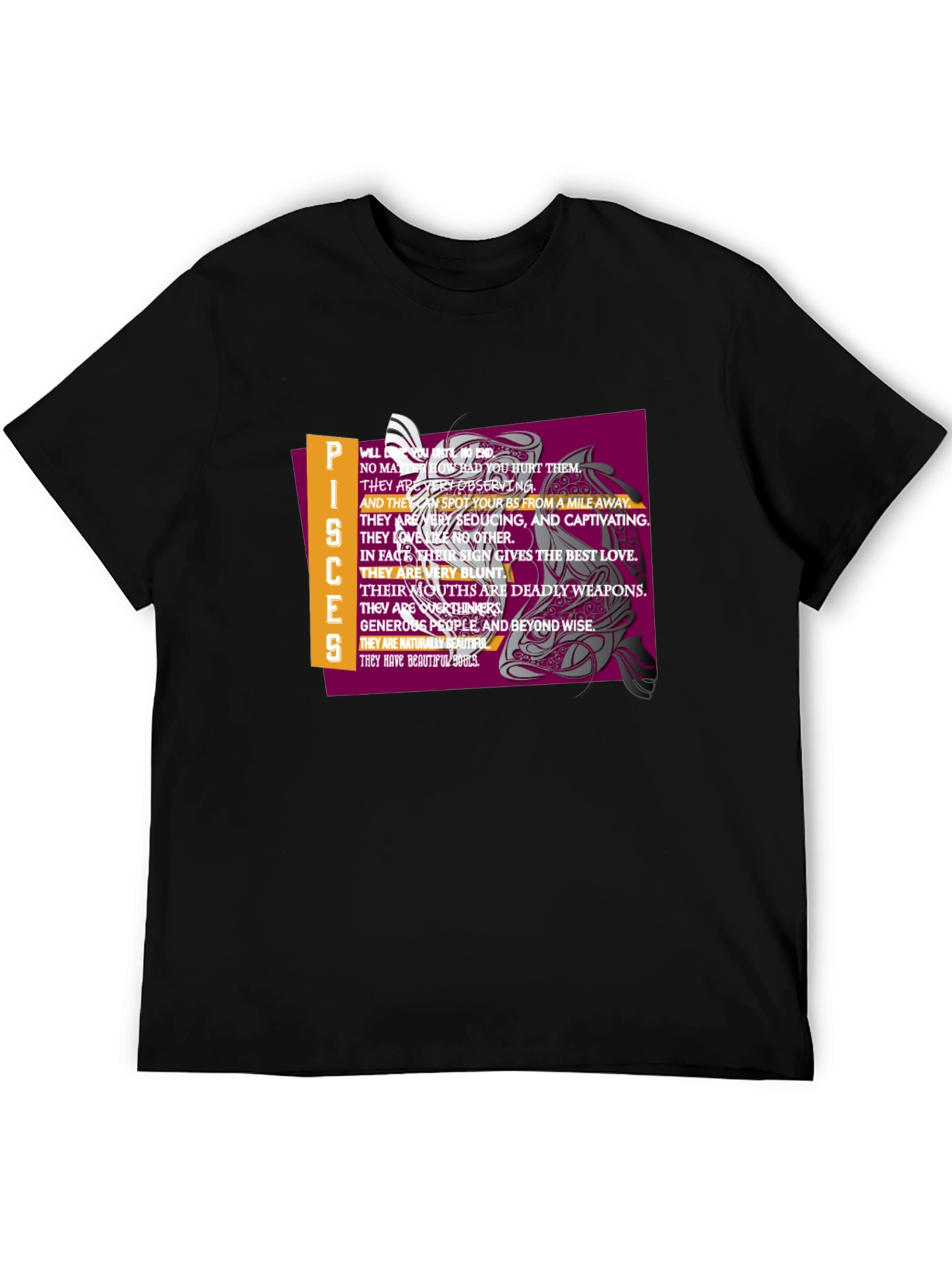 Pisces Zodiac Graphic Tee - Black