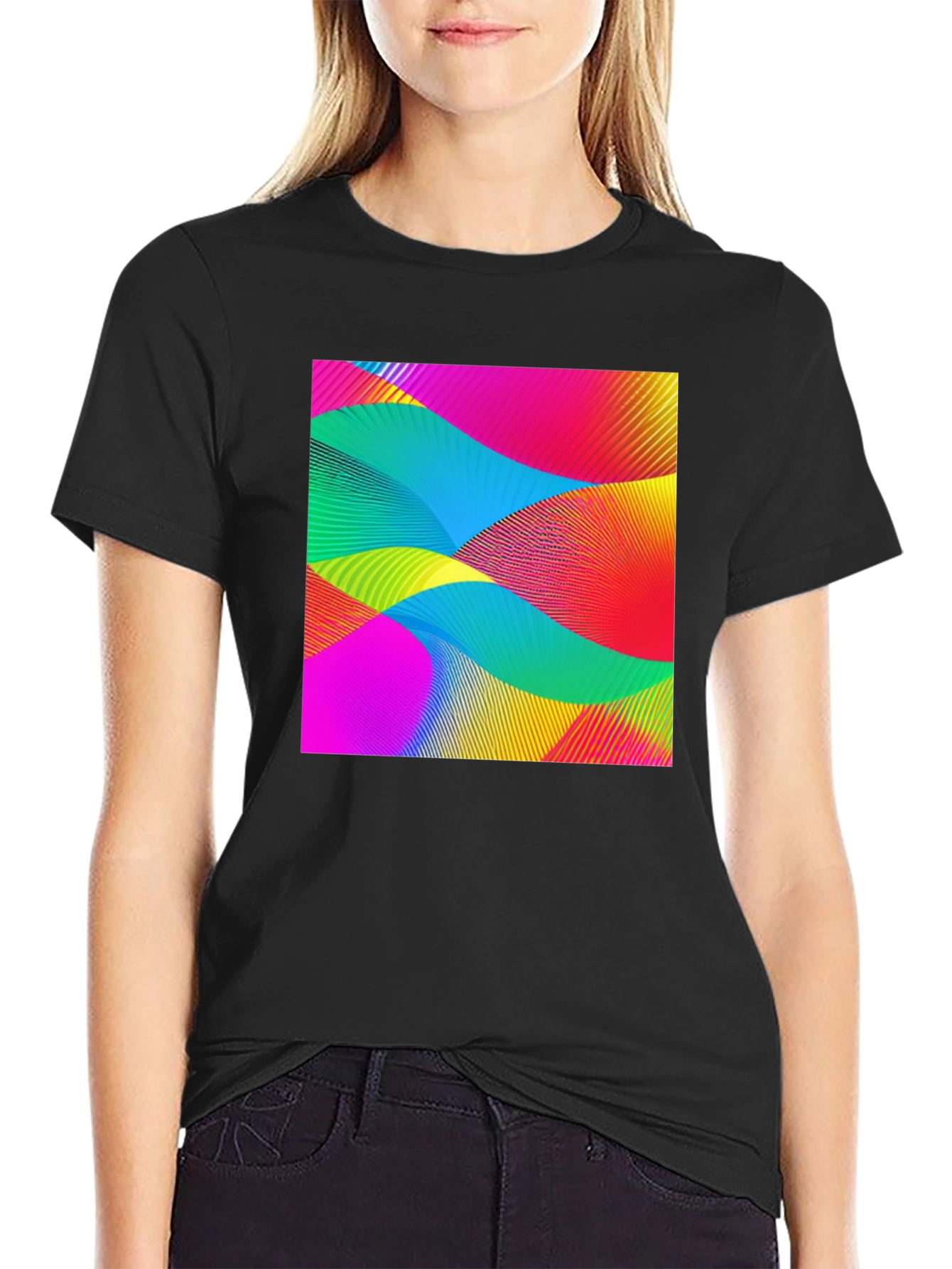 Abstract Wave Graphic Black T-Shirt