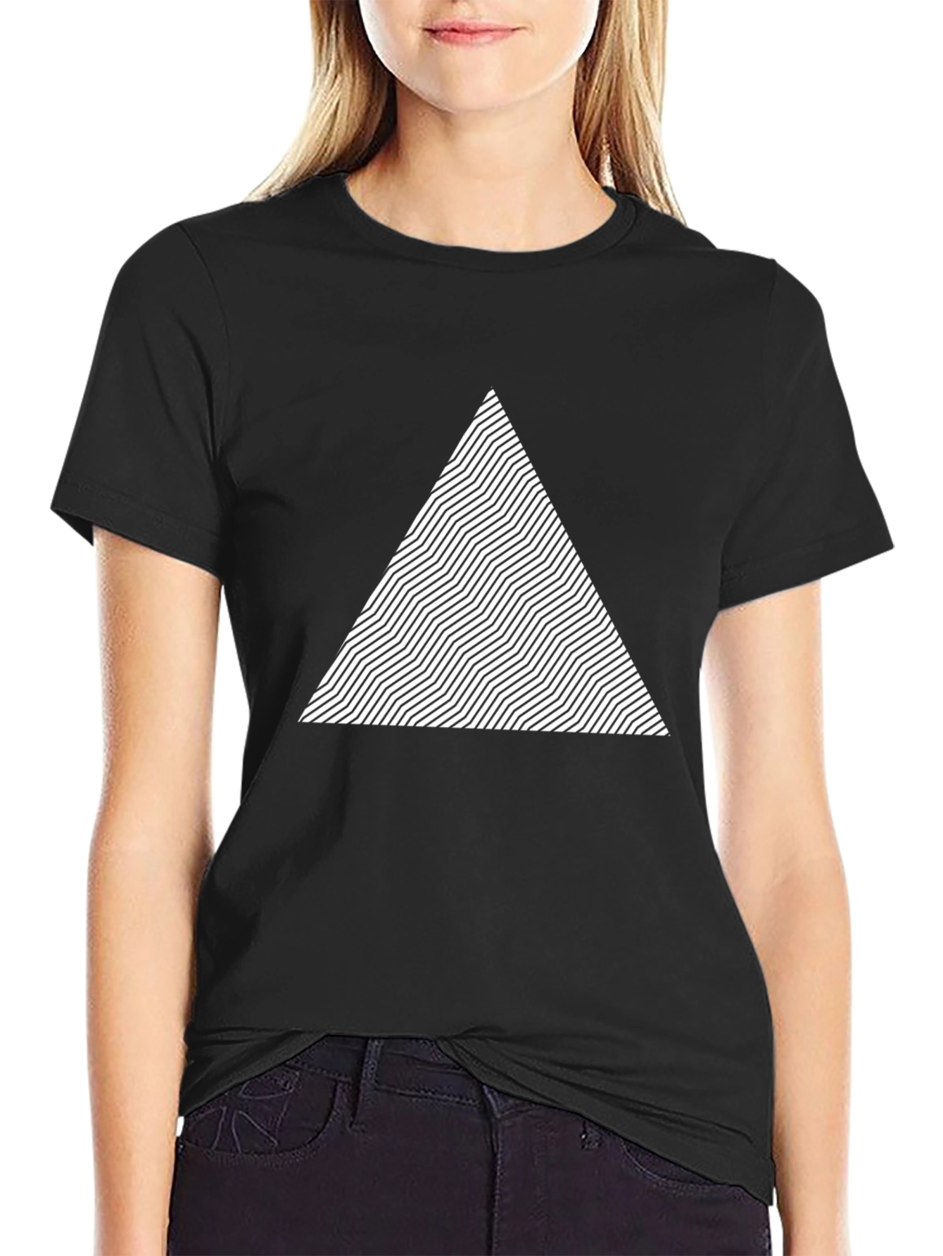 Geometric Triangle Wave Graphic Tee - Black