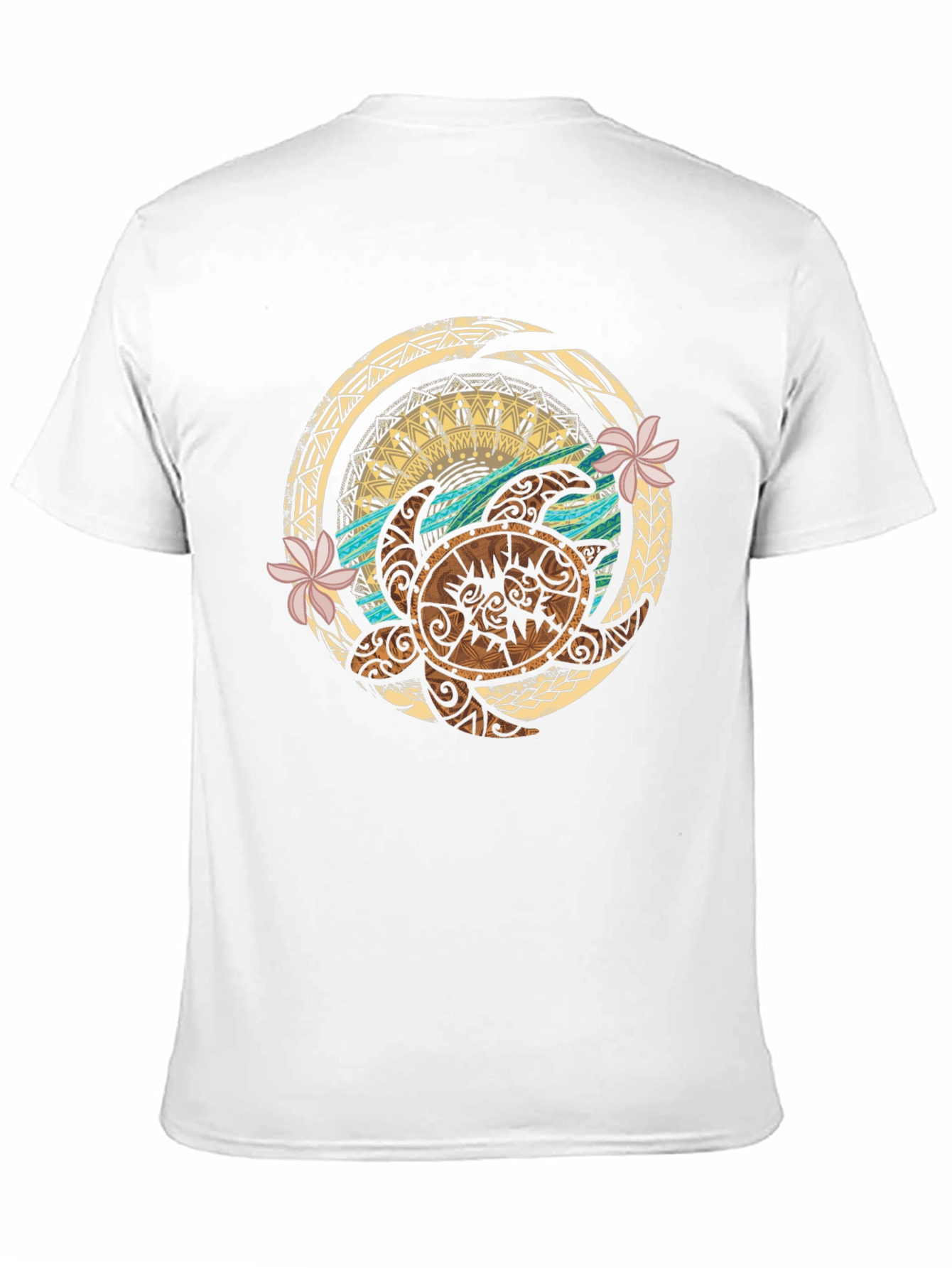 Tribal Turtle Design Black T-Shirt