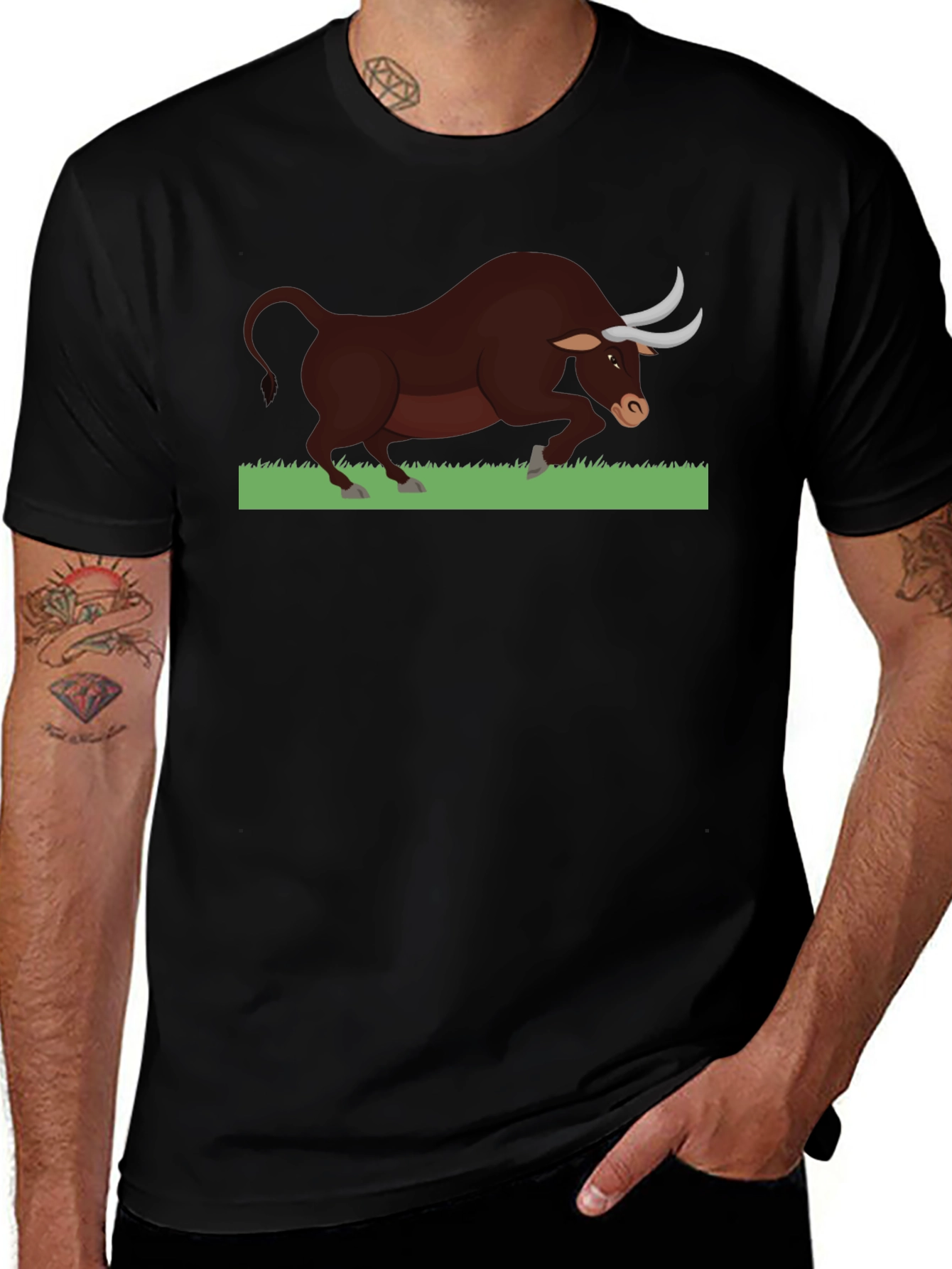 Bull Graphic Tee - Black Cotton Comfort