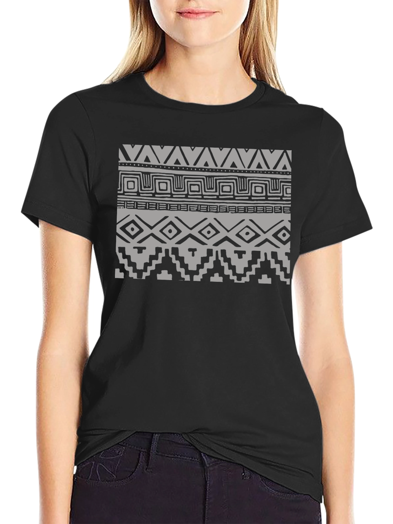Tribal Patterned Black T-Shirt