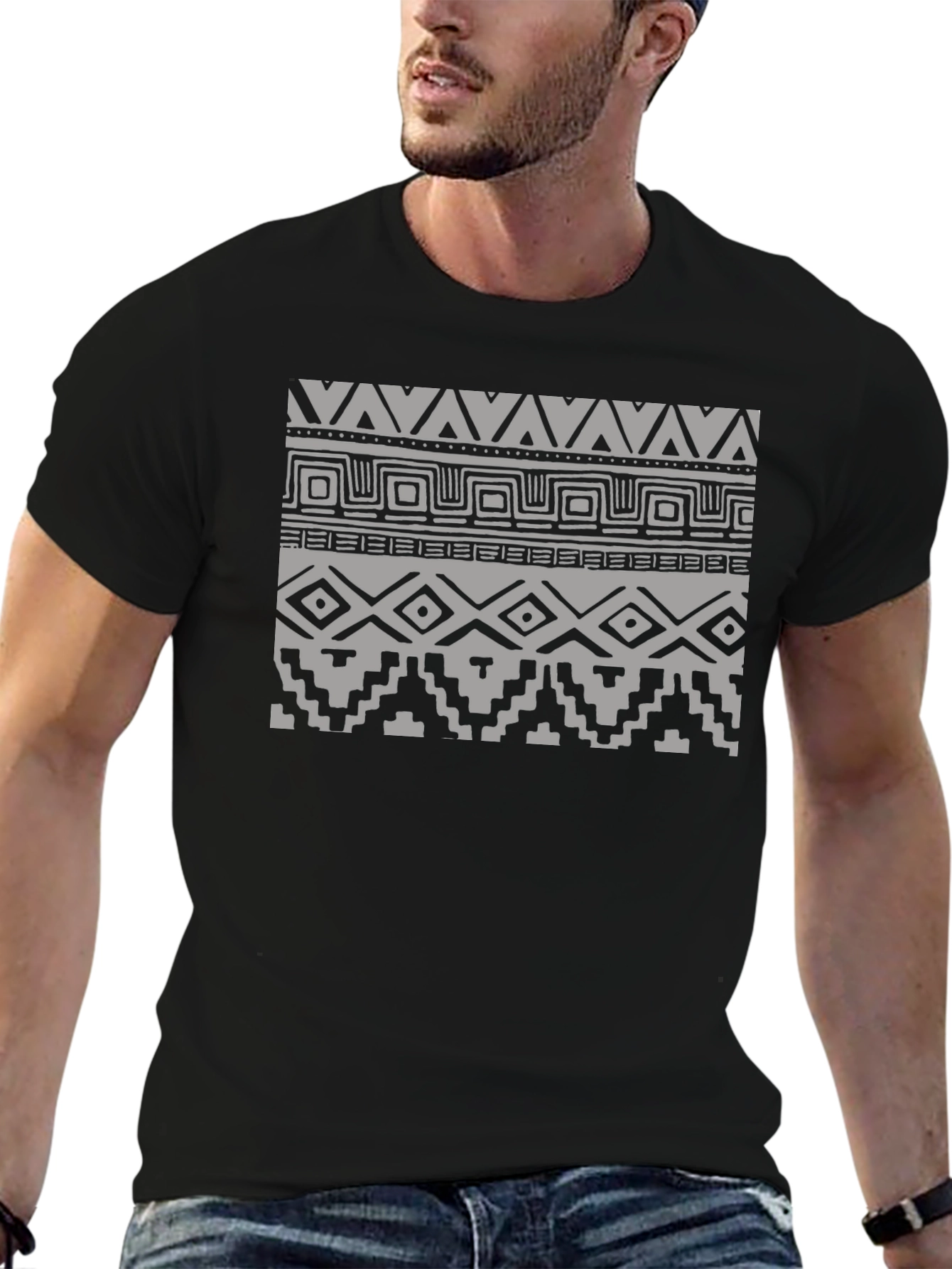 Tribal Patterned Black T-Shirt