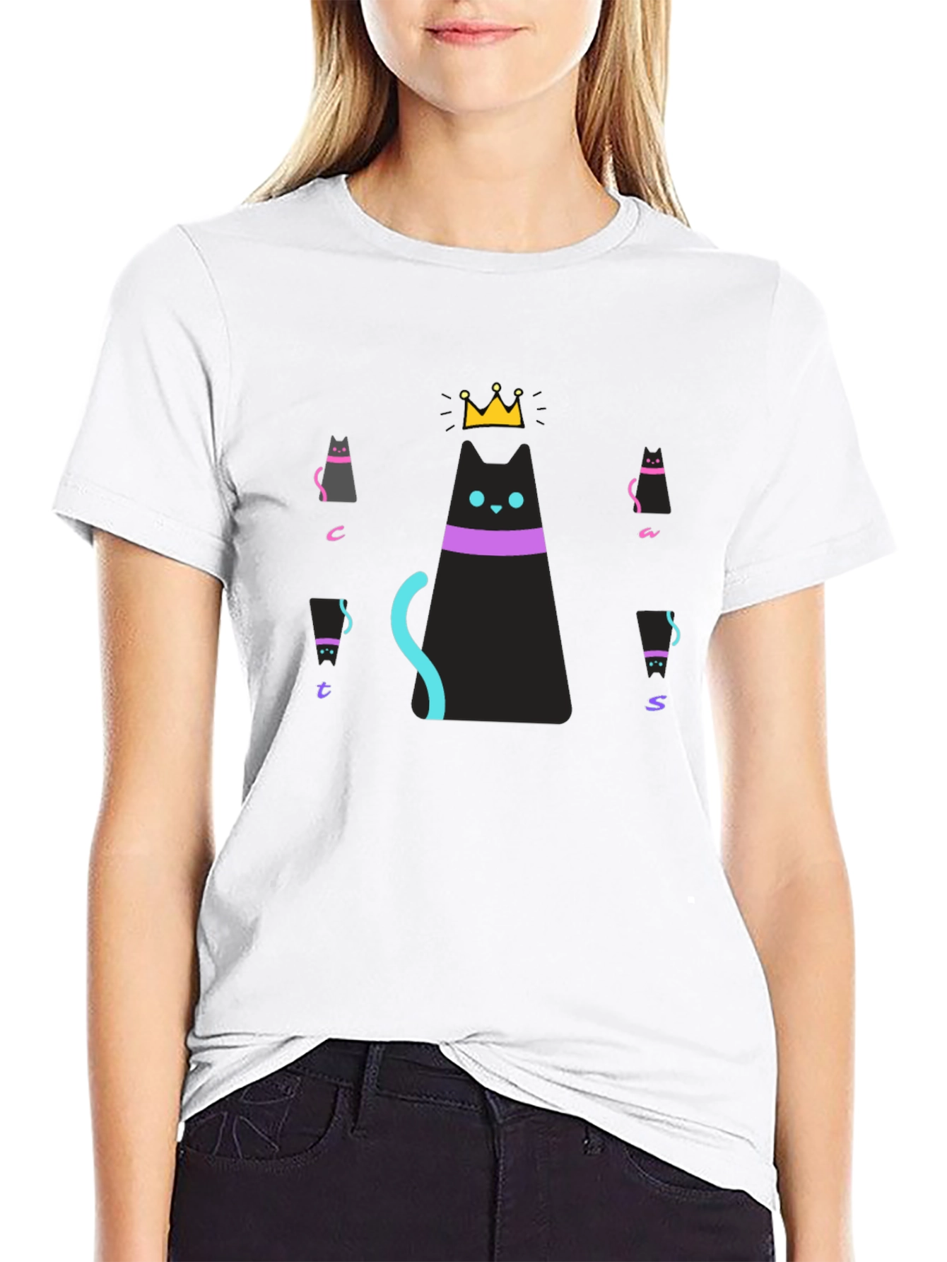 Cats Crown Graphic Black T-Shirt