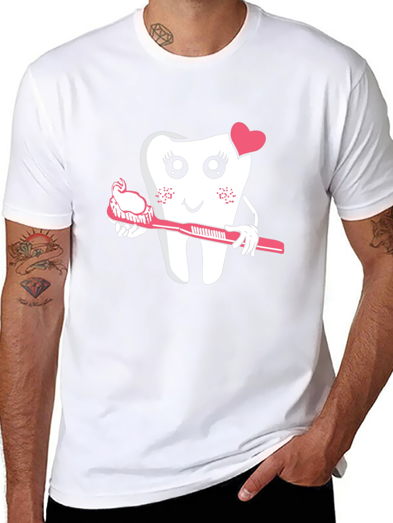 Cute Tooth with Toothbrush Graphic Tee