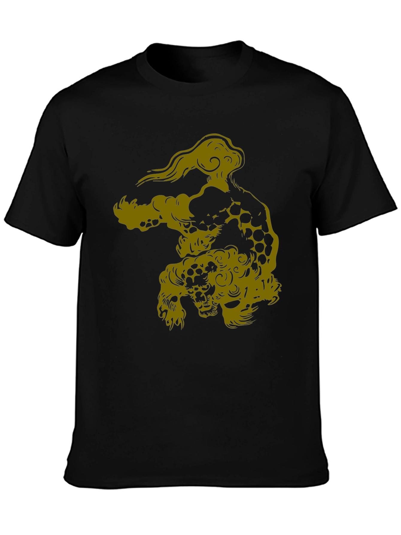 Black Tee with Foo Dog Graphic Print