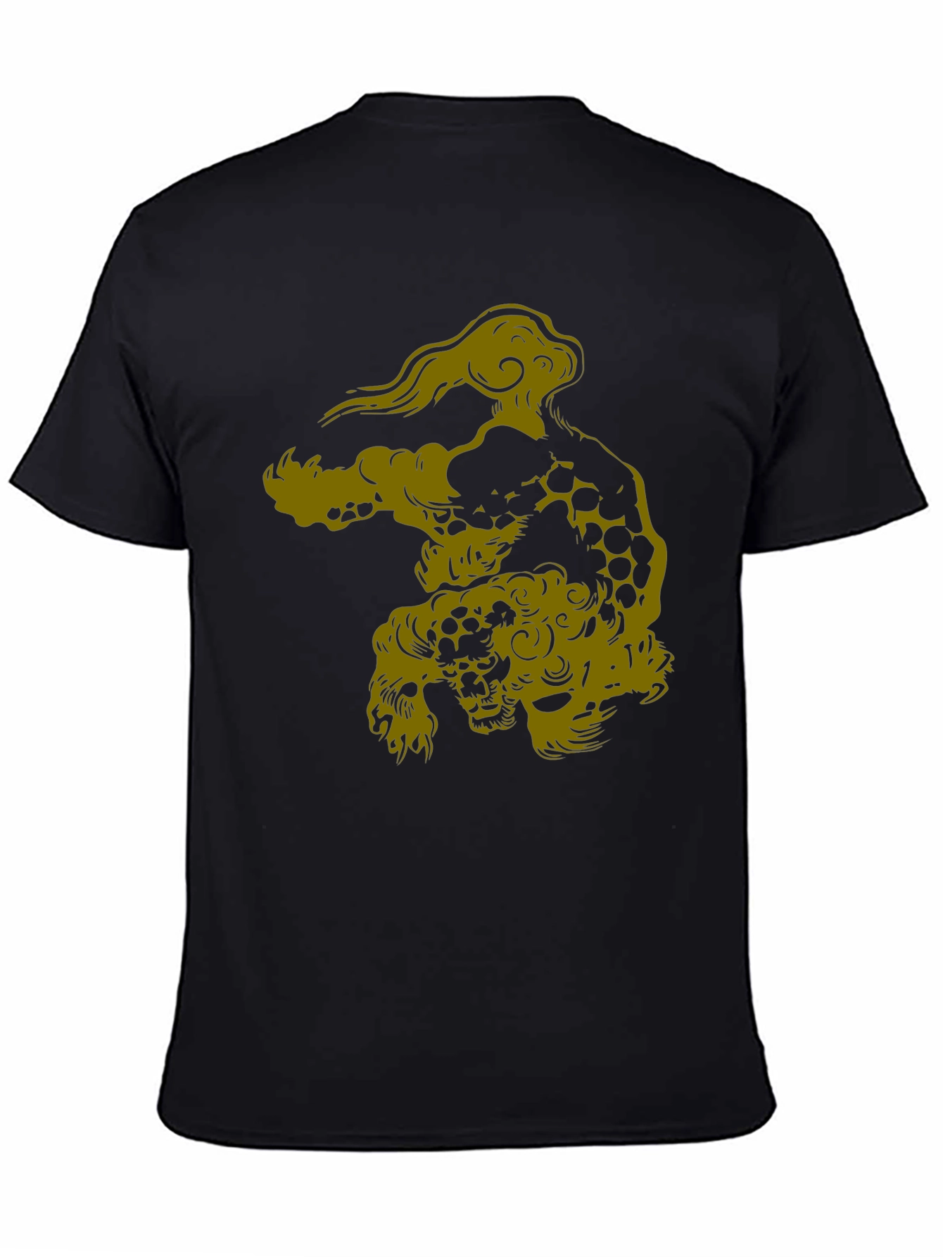 Black Tee with Foo Dog Graphic Print
