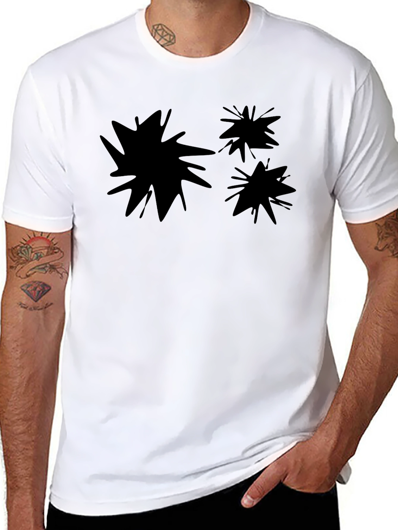 Abstract Splatter Print Black Crew Neck T-Shirt