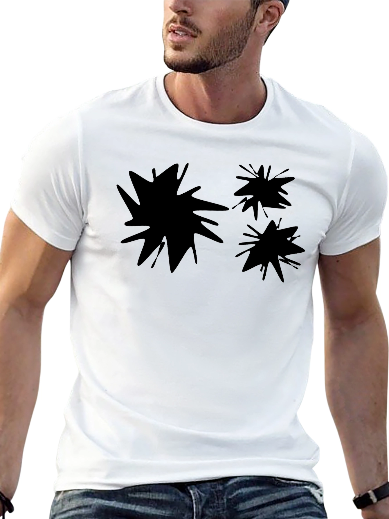 Abstract Splatter Print Black Crew Neck T-Shirt