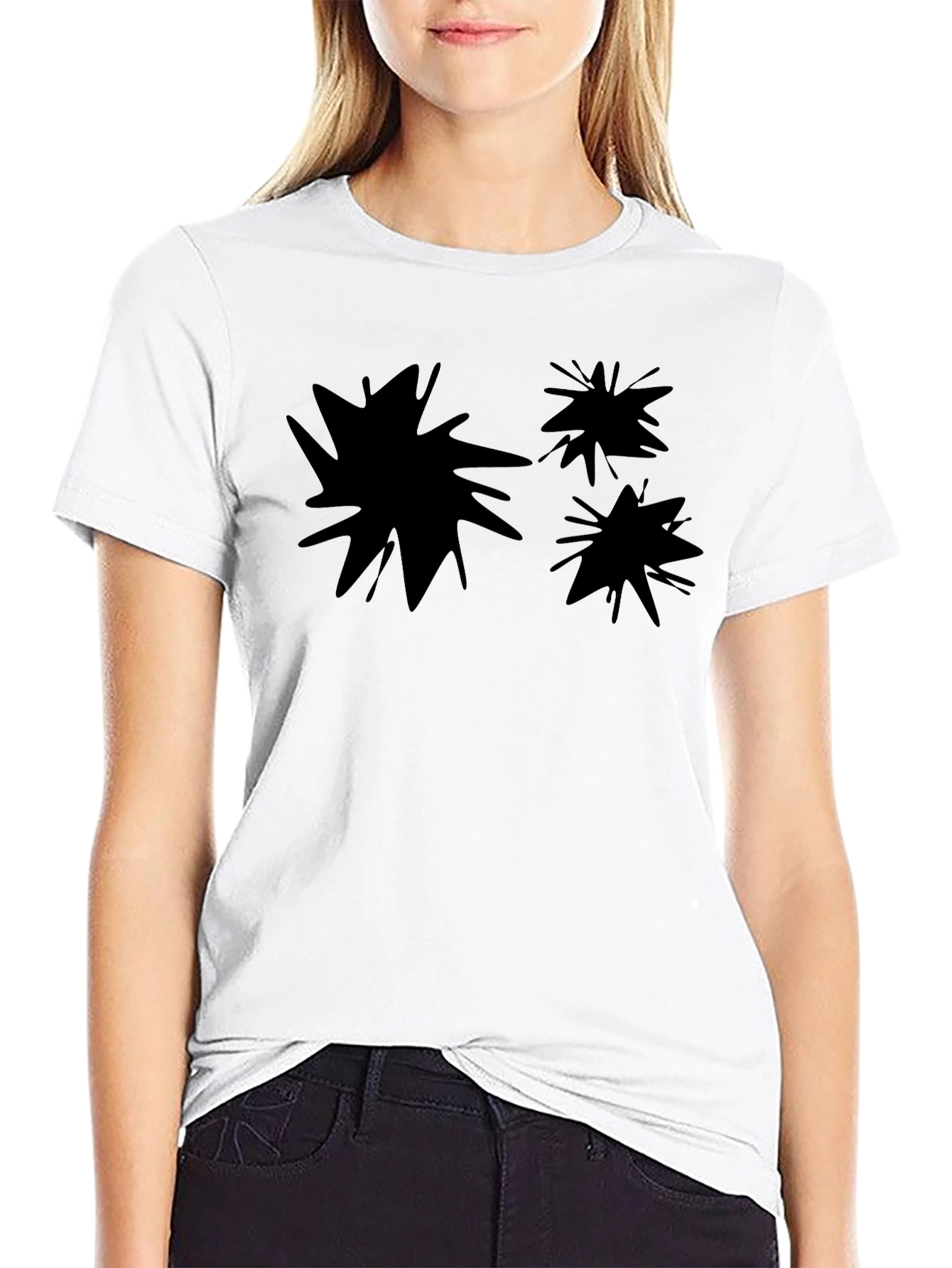 Abstract Splatter Print Black Crew Neck T-Shirt