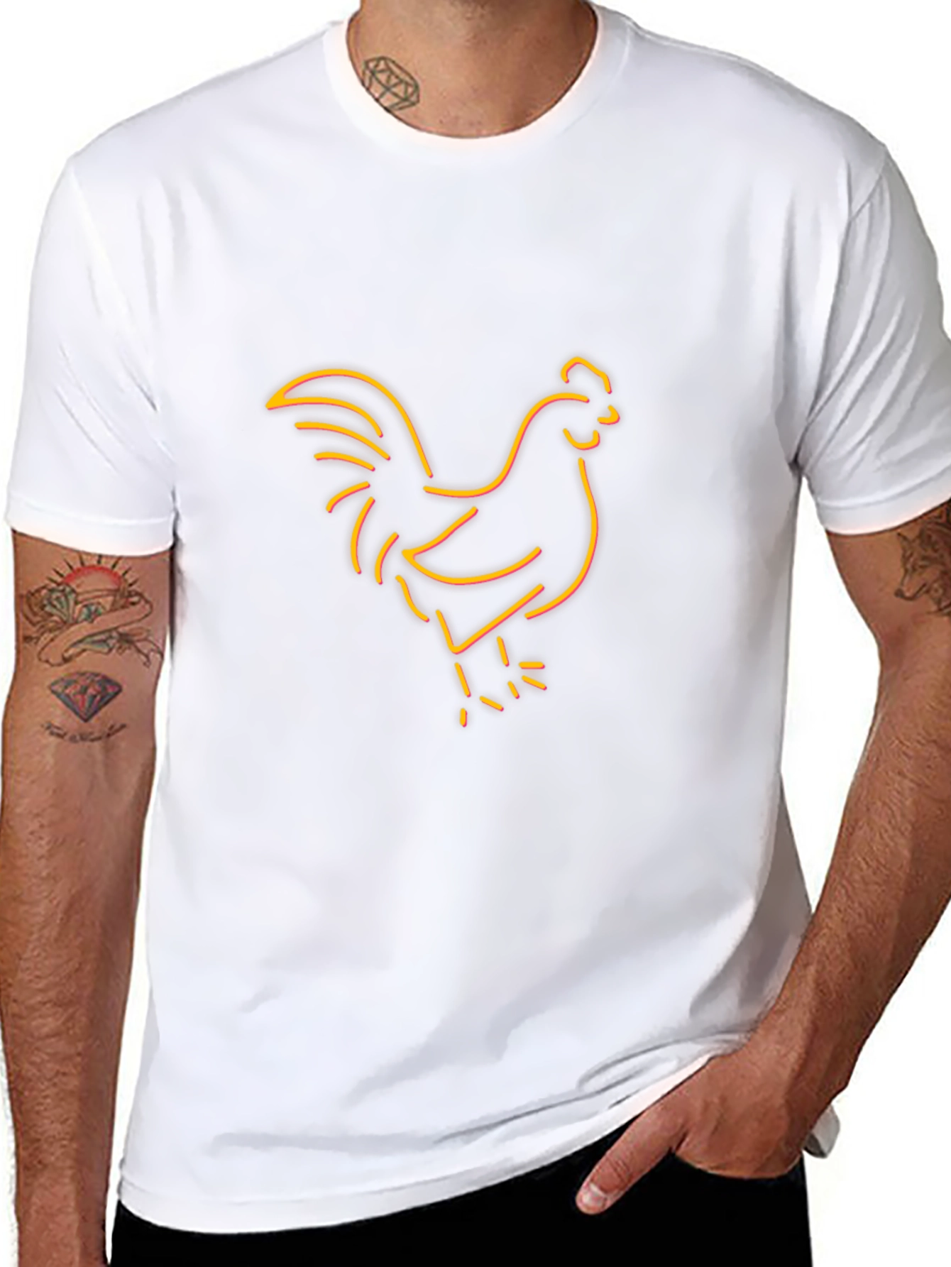 Neon Chicken Graphic Tee - Black Cotton Blend T-Shirt