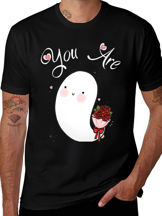 Cute Ghost with Flowers Graphic T-Shirt - You Are Love