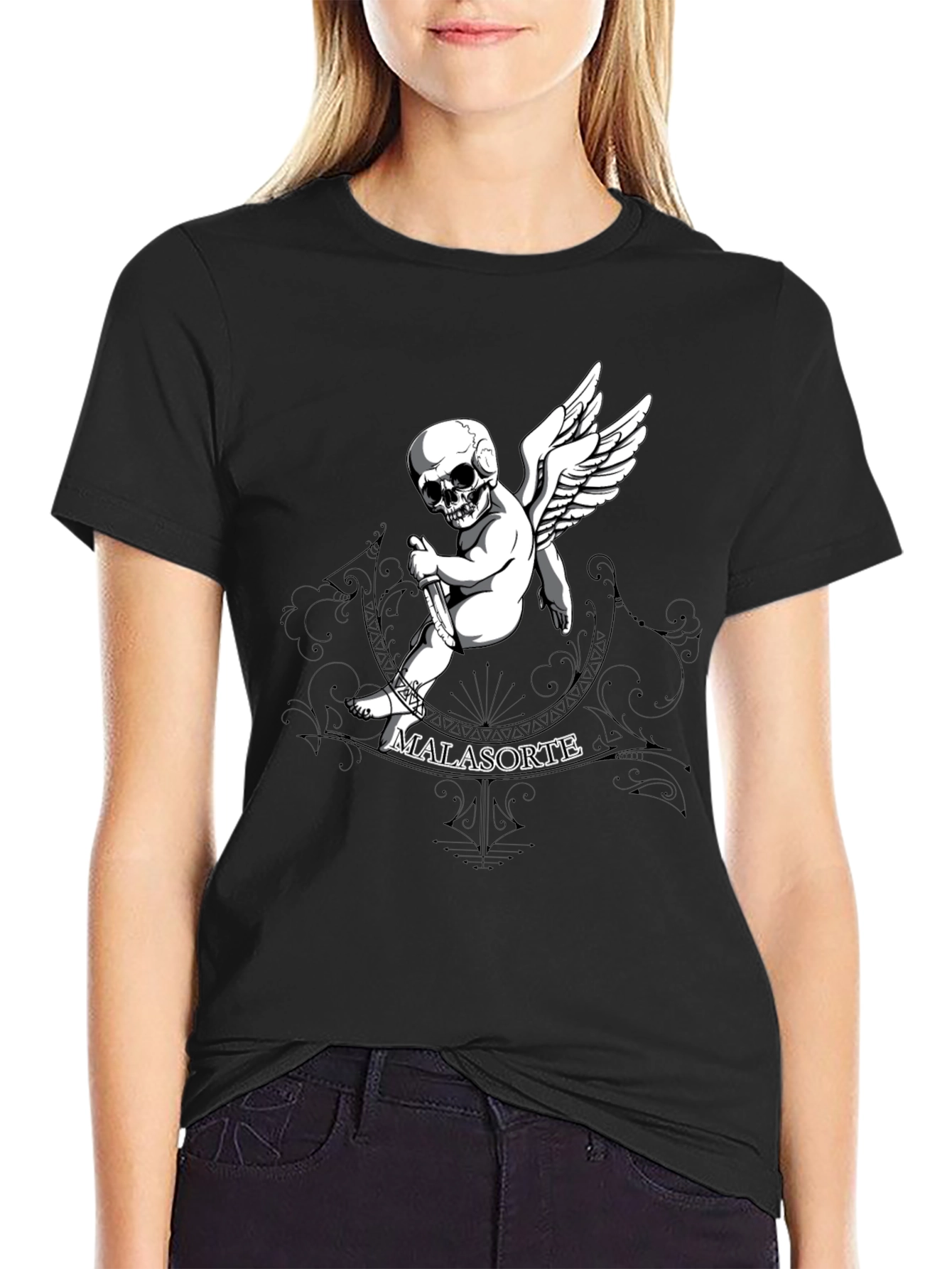 Skull Cupid Graphic T-Shirt - Mens Black Tee