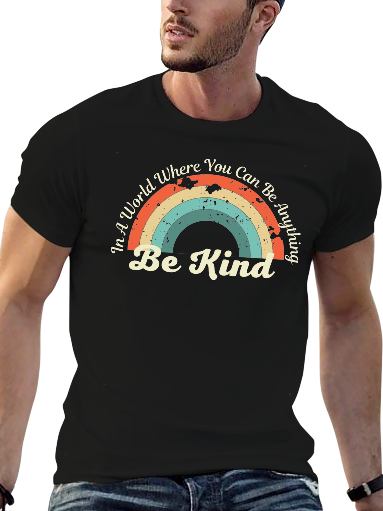 Be Kind Rainbow Graphic Tee - Positive Message Shirt