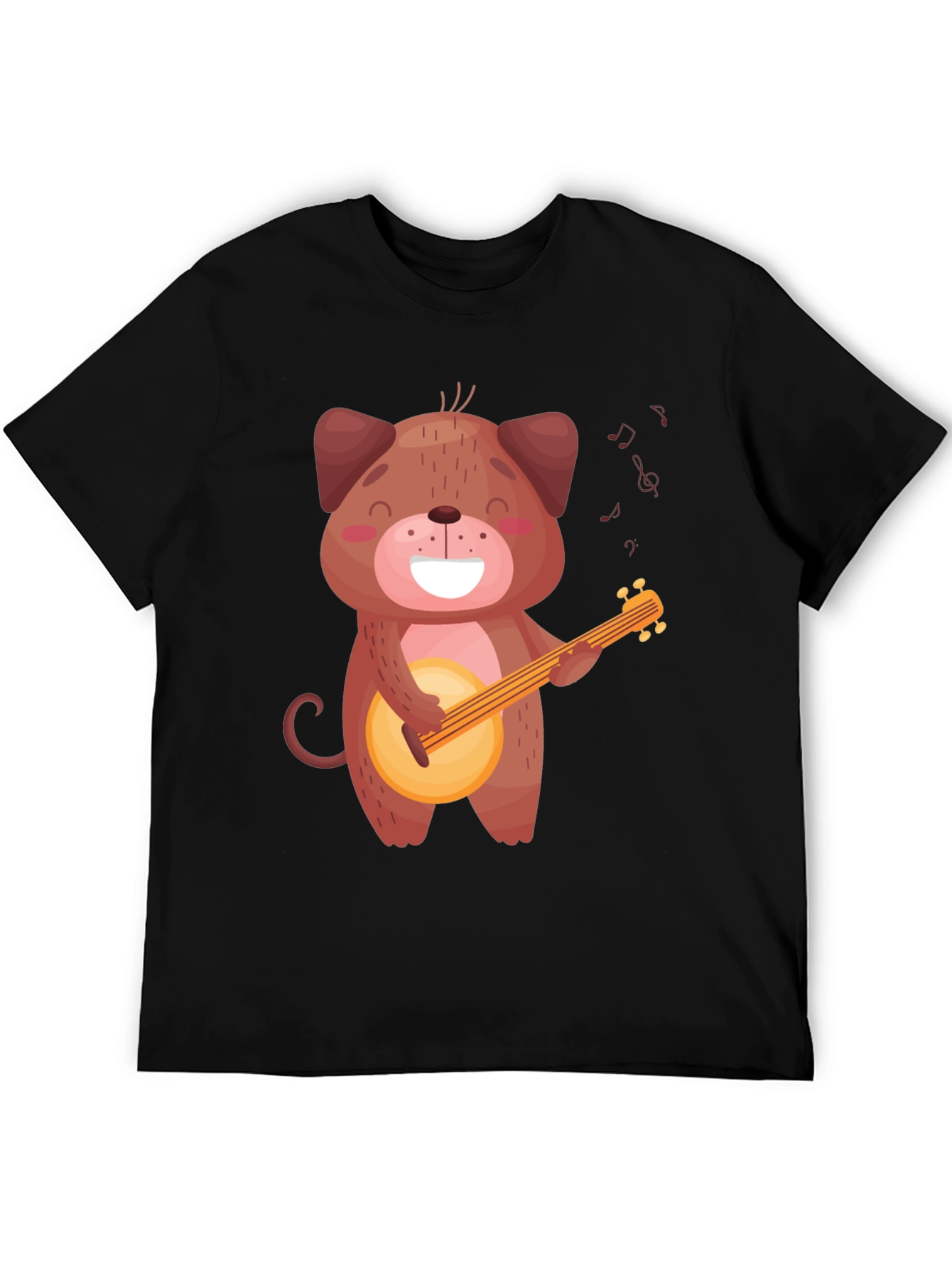 Cute Dog Playing Banjo T-Shirt - Black