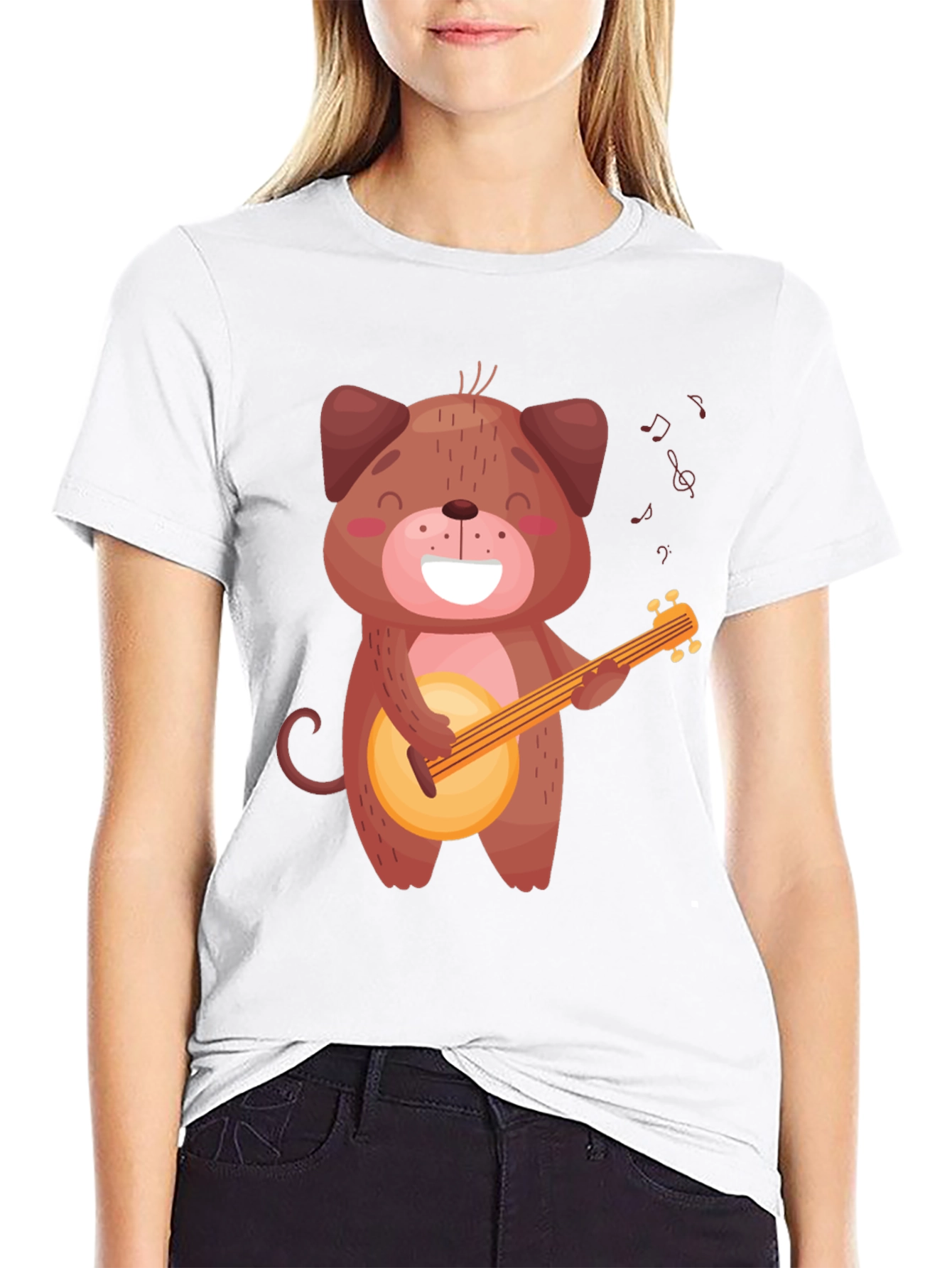 Cute Dog Playing Banjo T-Shirt - Black