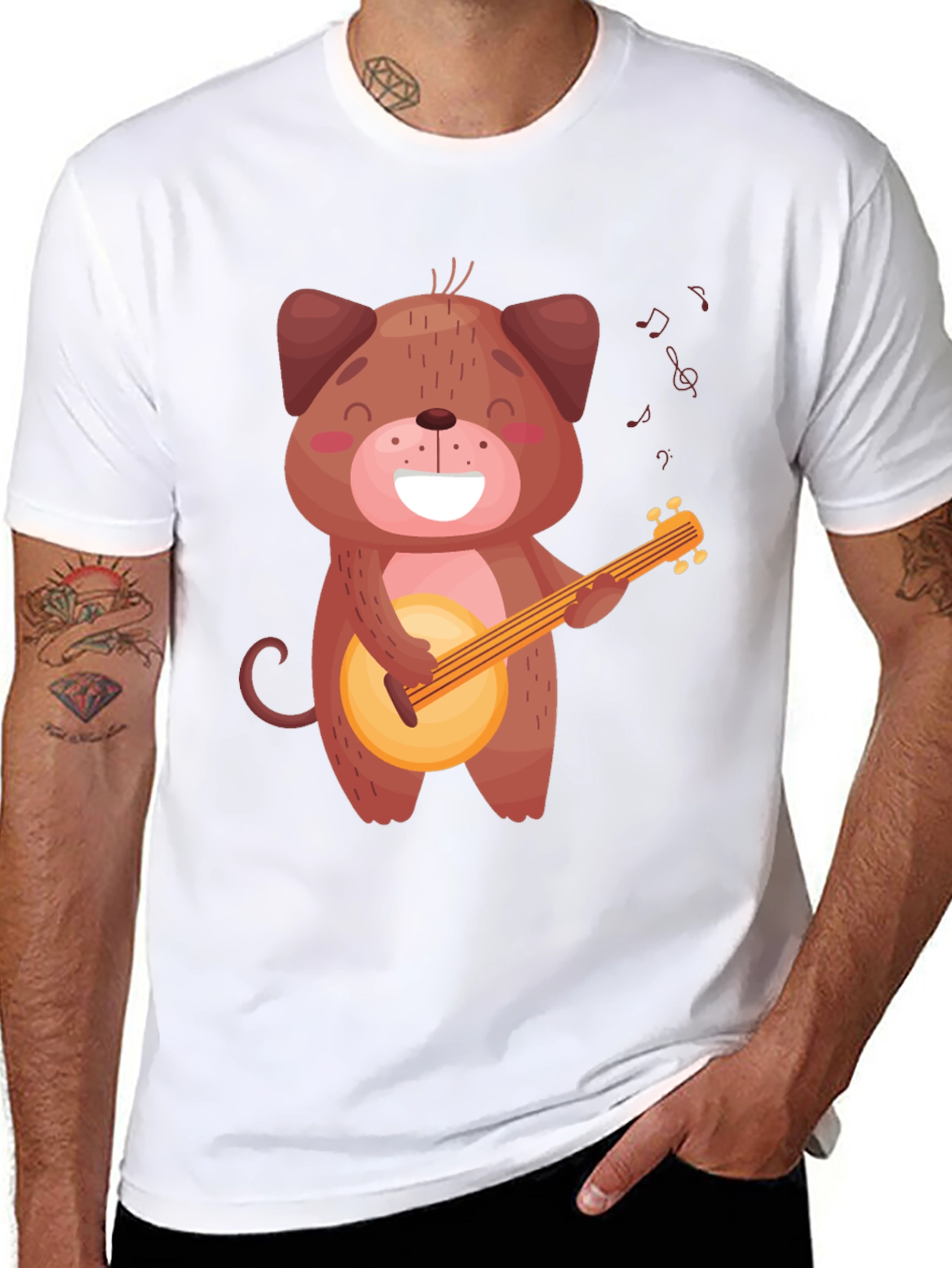 Cute Dog Playing Banjo T-Shirt - Black