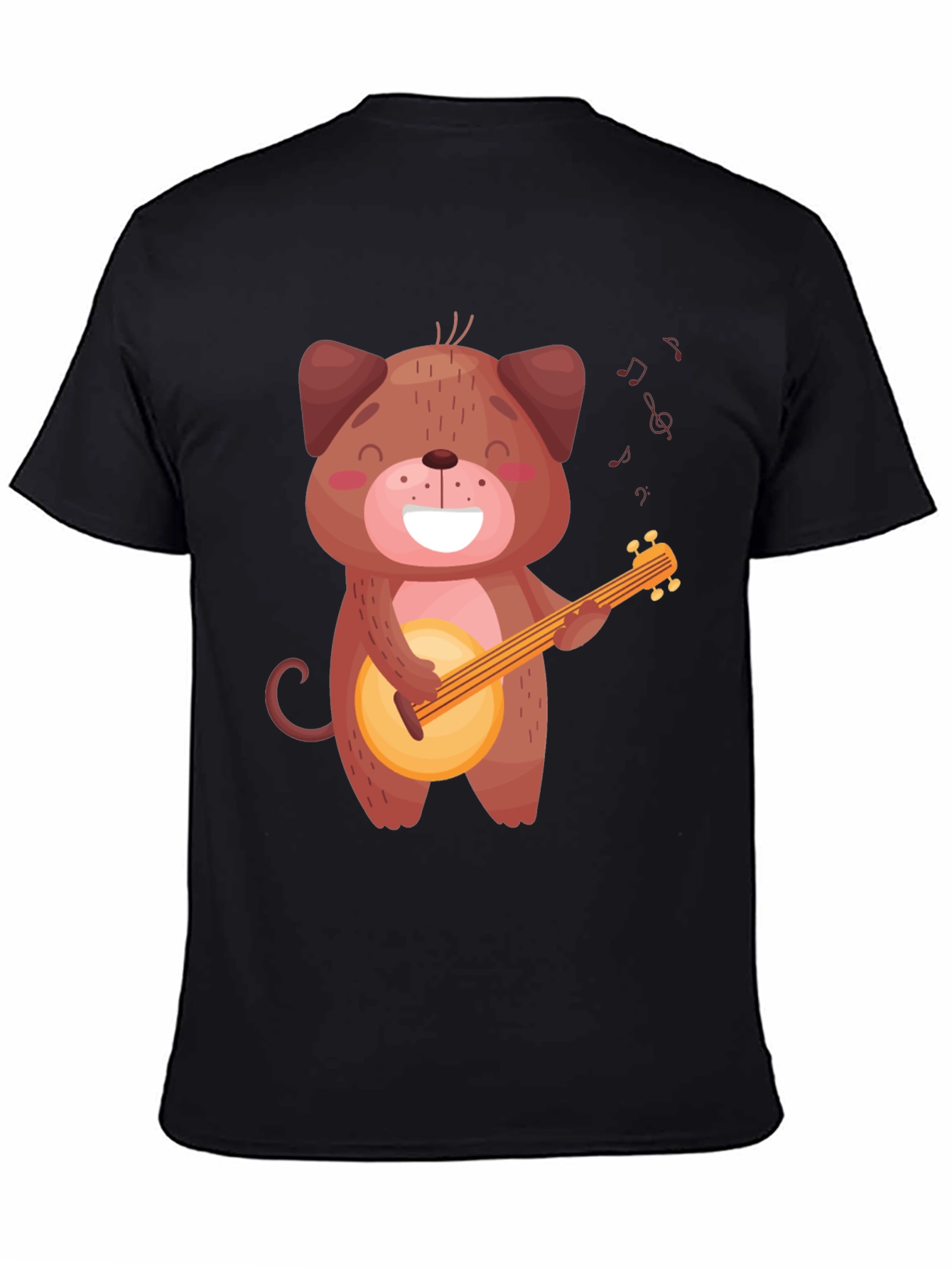 Cute Dog Playing Banjo T-Shirt - Black