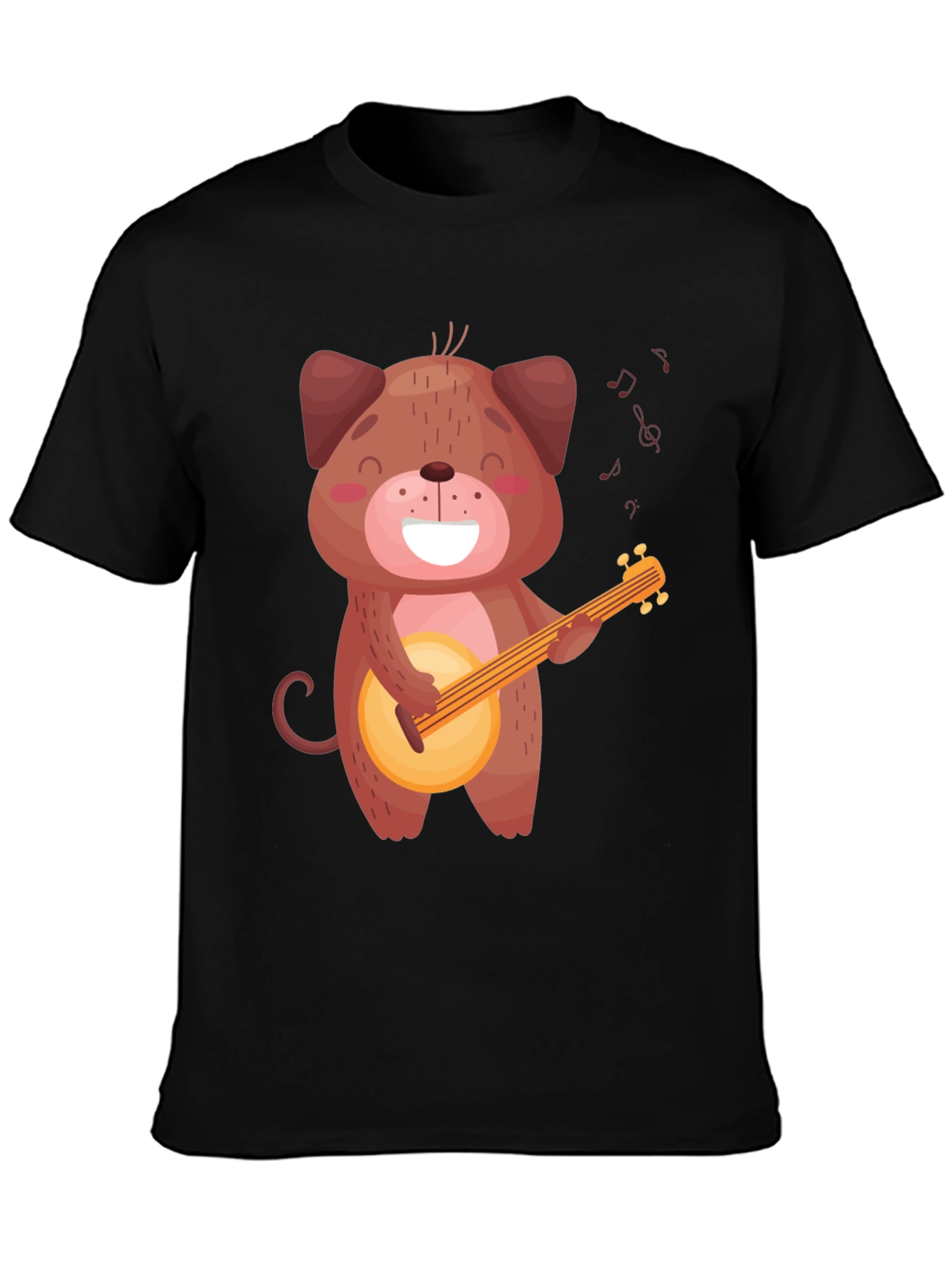 Cute Dog Playing Banjo T-Shirt - Black