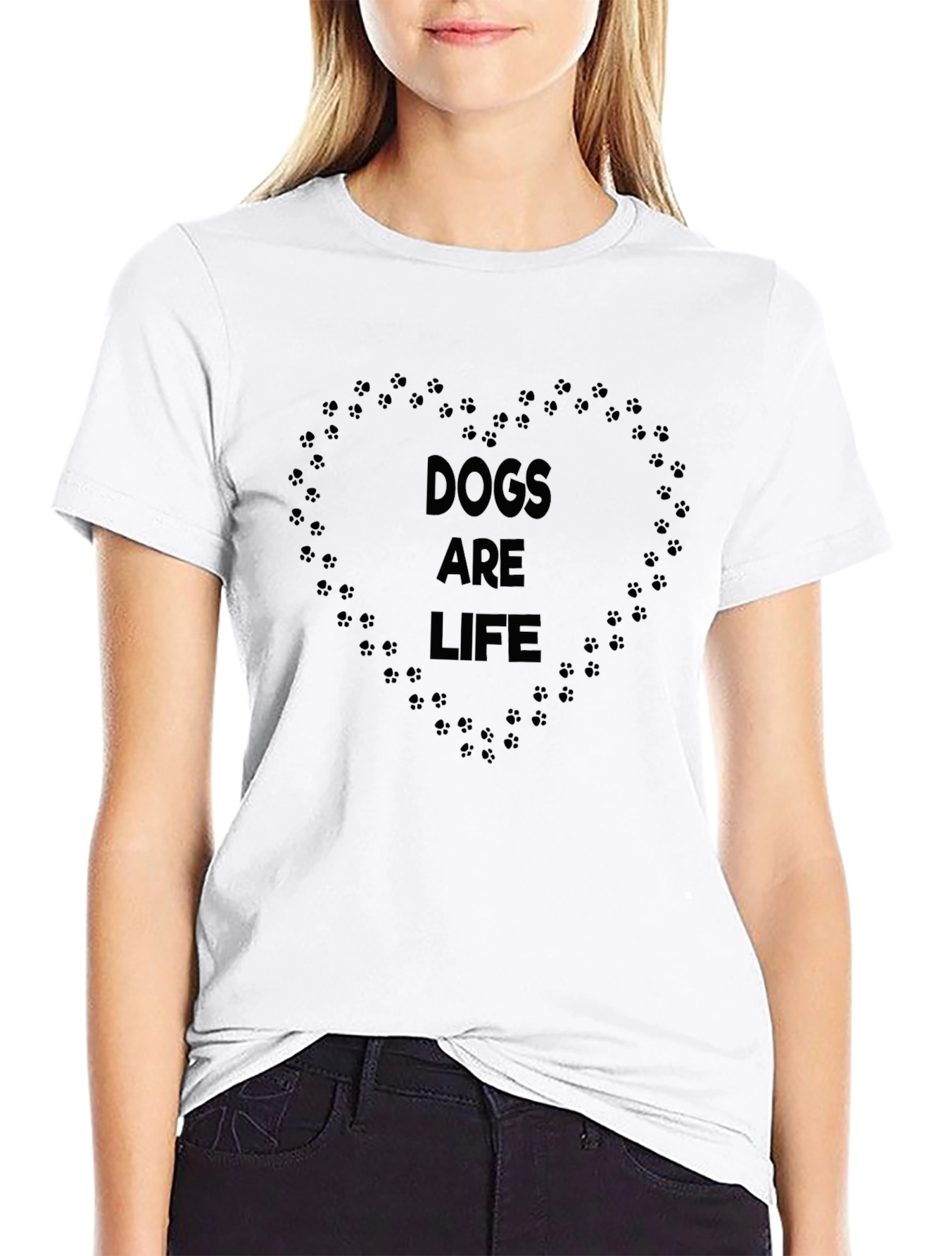 Dogs Are Life Paw Print Heart Graphic Tee