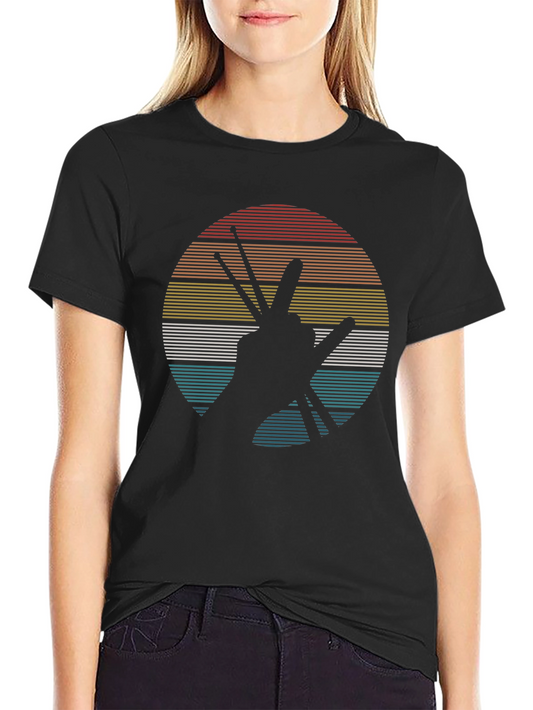 Retro Drummer T-Shirt - Rock Hand & Sticks Graphic Tee