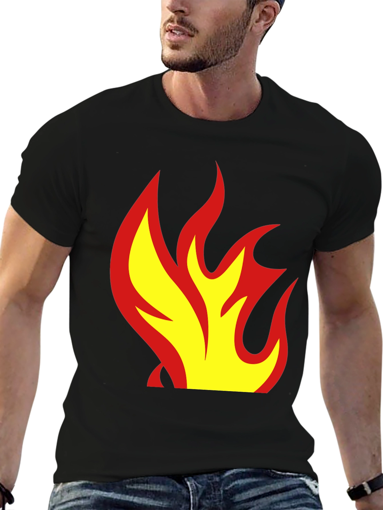 Flame Graphic Tee - Fire Design Black T-Shirt