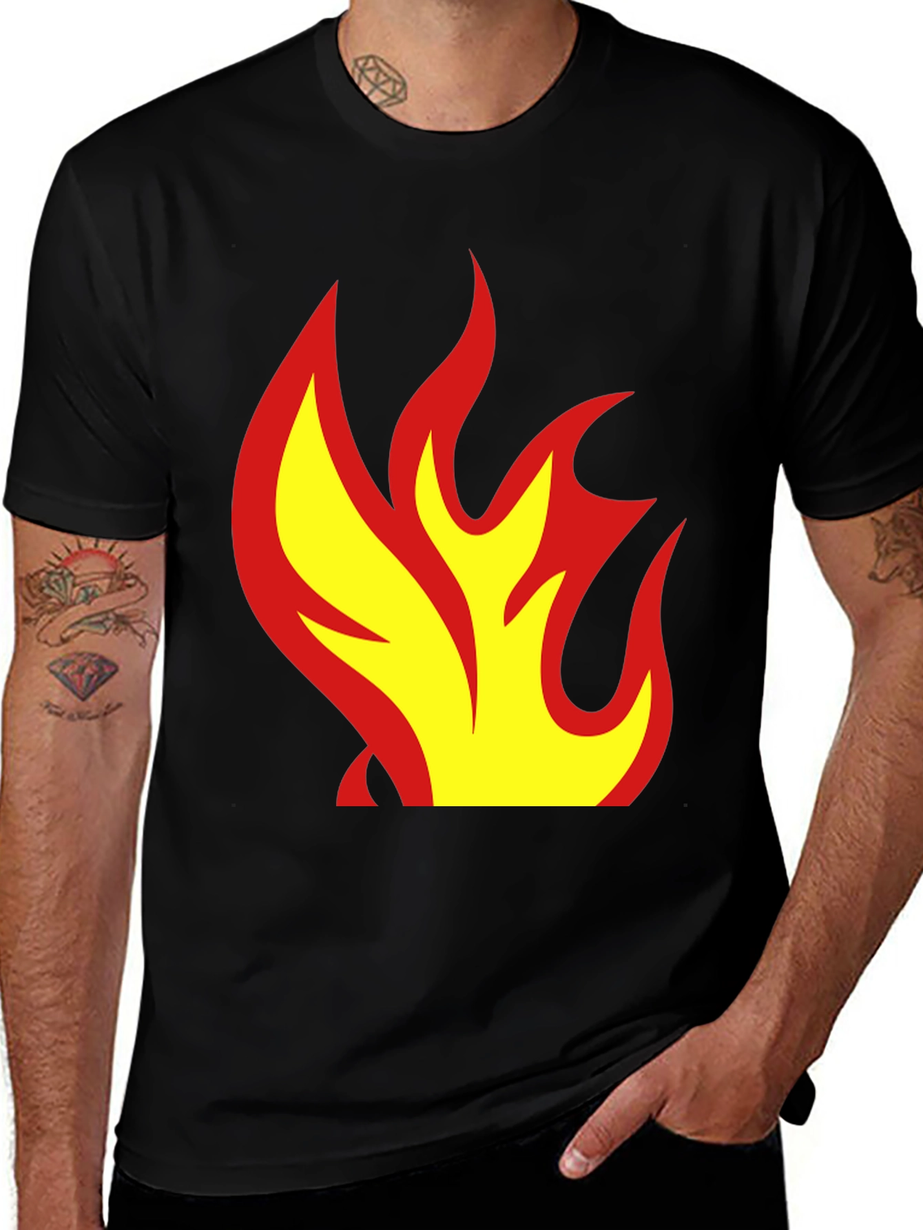 Flame Graphic Tee - Fire Design Black T-Shirt