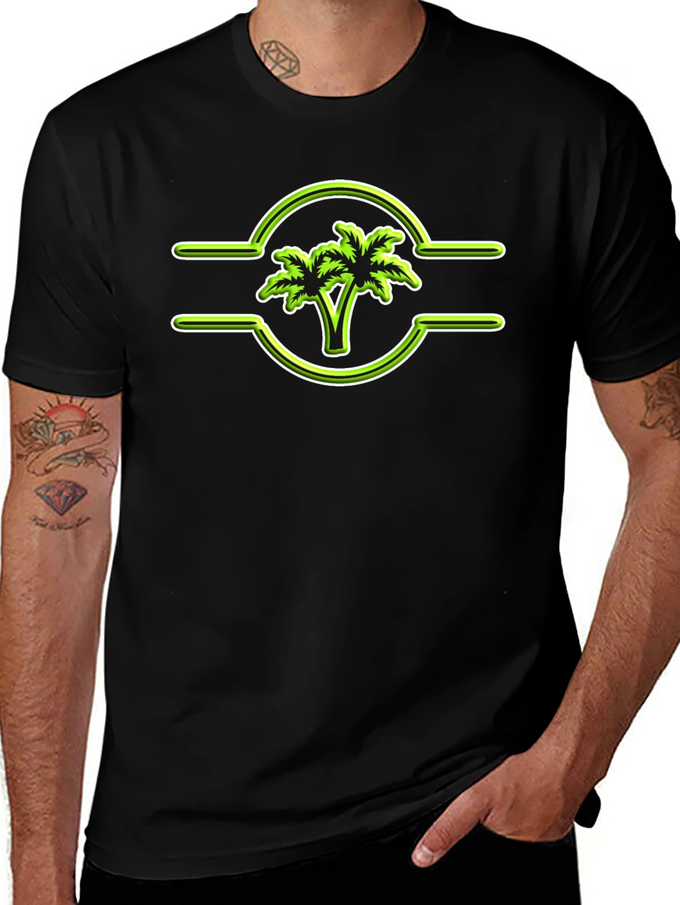 Tropical Palm Tree Graphic Tee - Casual Black T-Shirt