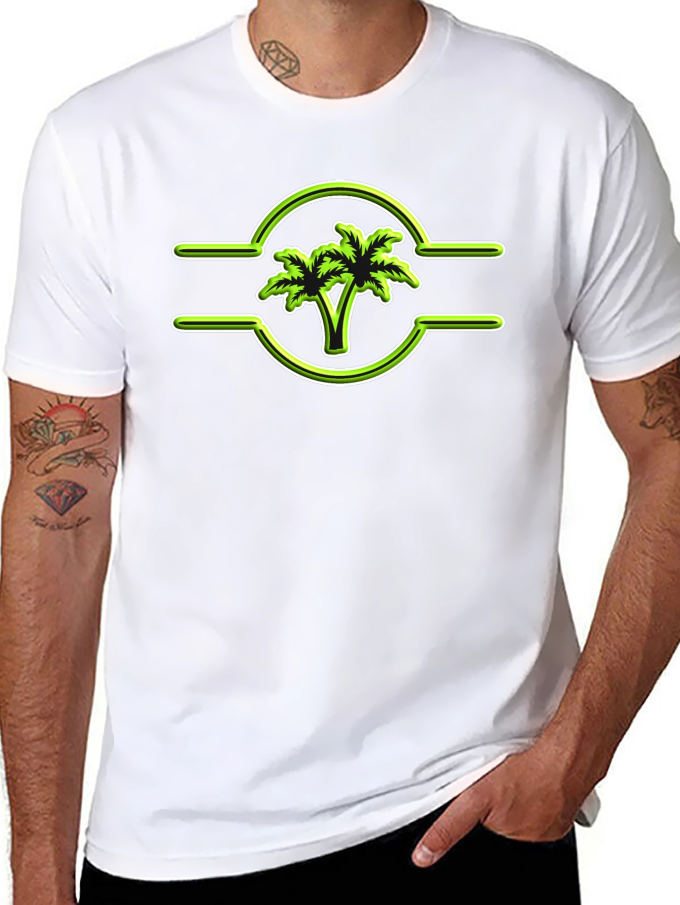 Tropical Palm Tree Graphic Tee - Casual Black T-Shirt