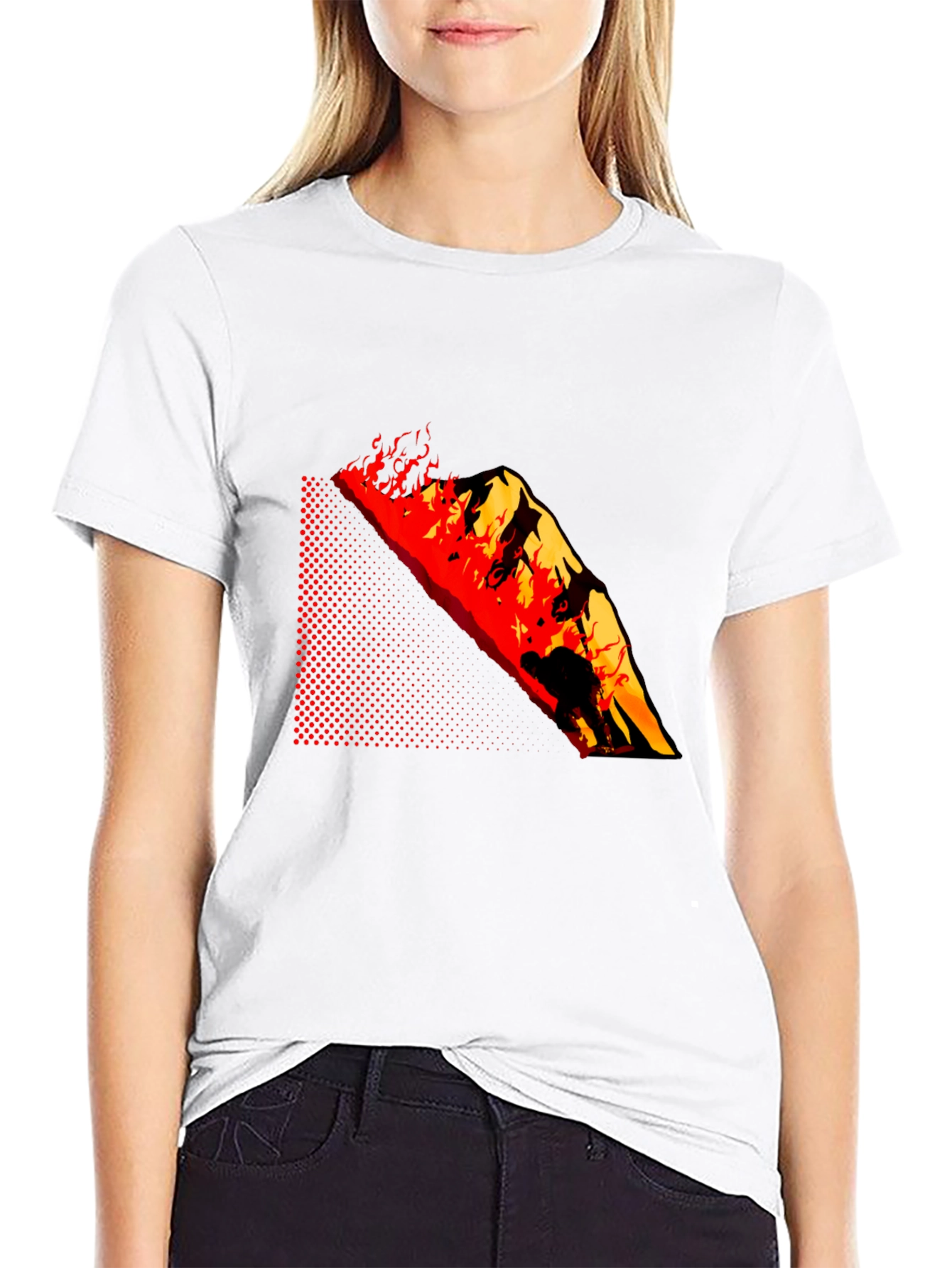 Burning Mountain Graphic Tee - Black Cotton Blend