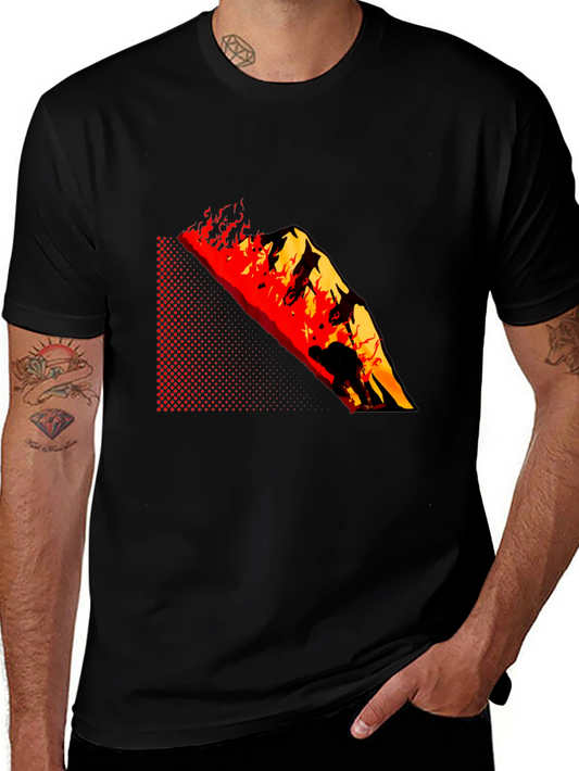 Burning Mountain Graphic Tee - Black Cotton Blend
