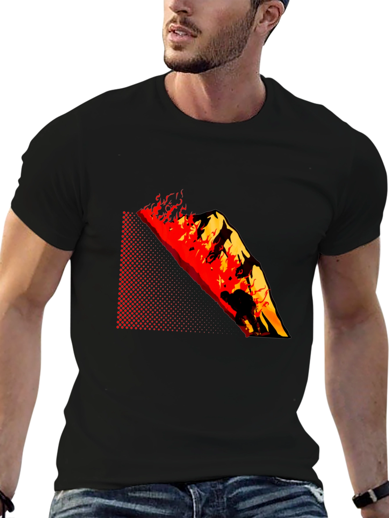 Burning Mountain Graphic Tee - Black Cotton Blend