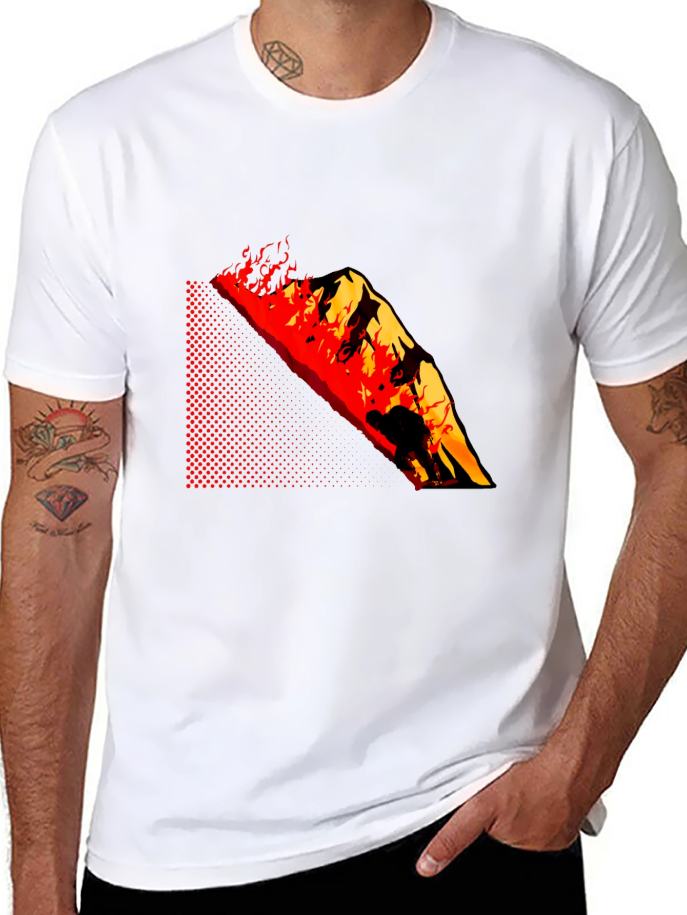 Burning Mountain Graphic Tee - Black Cotton Blend