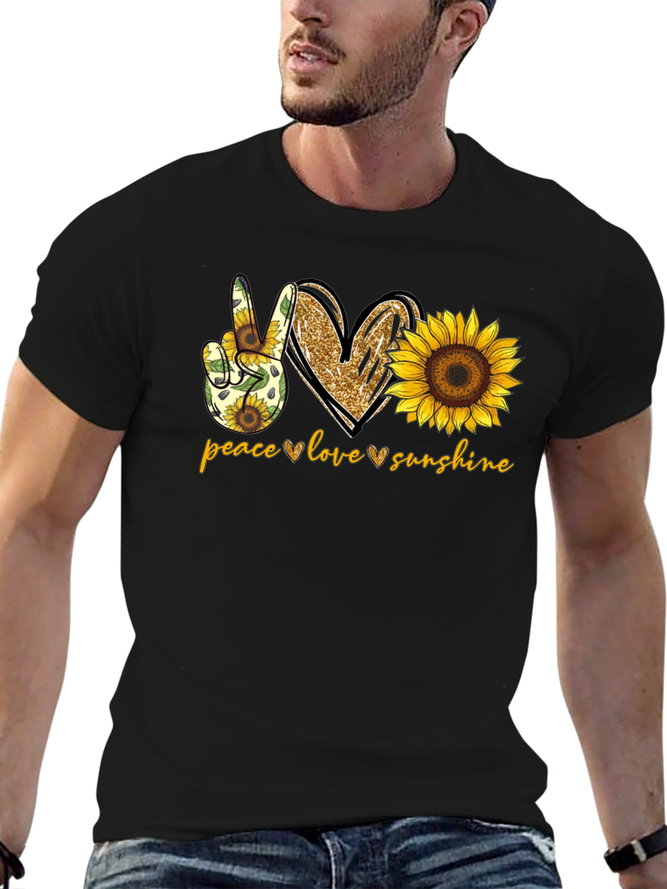 Peace Love Sunshine Sunflower Graphic T-Shirt