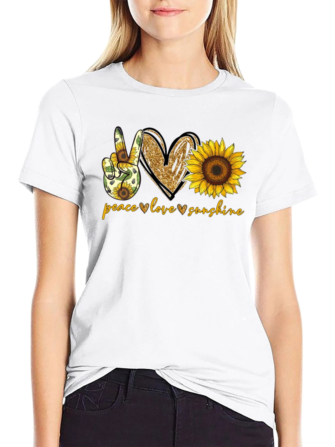 Peace Love Sunshine Sunflower Graphic T-Shirt