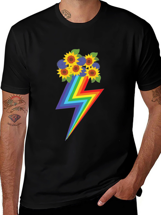 Rainbow Lightning Bolt Sunflower Graphic T-Shirt