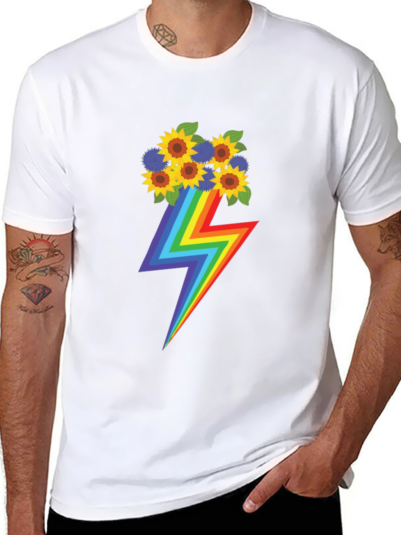 Rainbow Lightning Bolt Sunflower Graphic T-Shirt