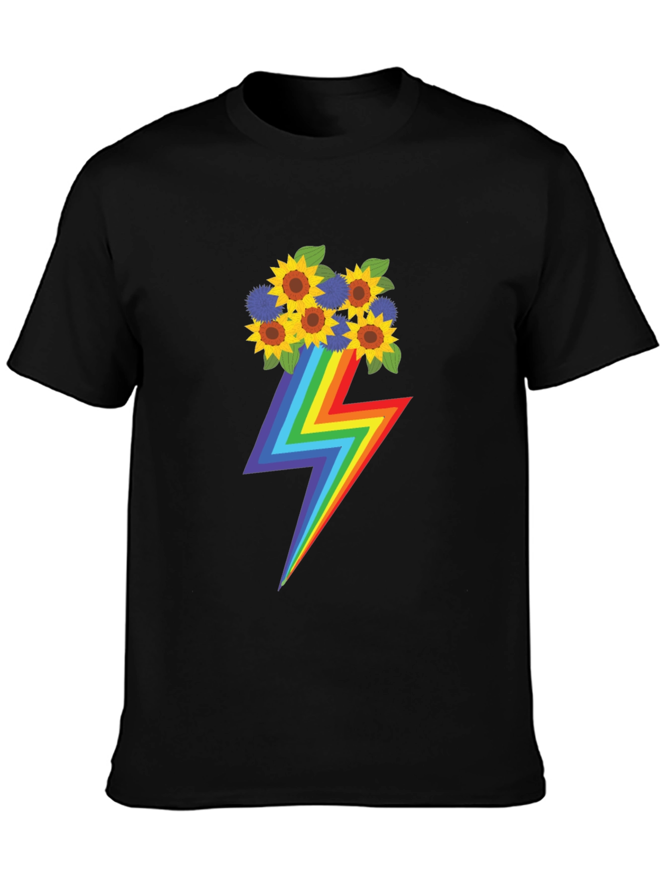 Rainbow Lightning Bolt Sunflower Graphic T-Shirt