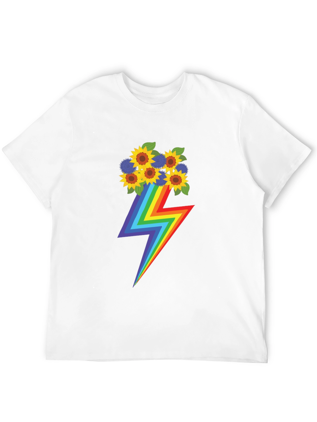 Rainbow Lightning Bolt Sunflower Graphic T-Shirt