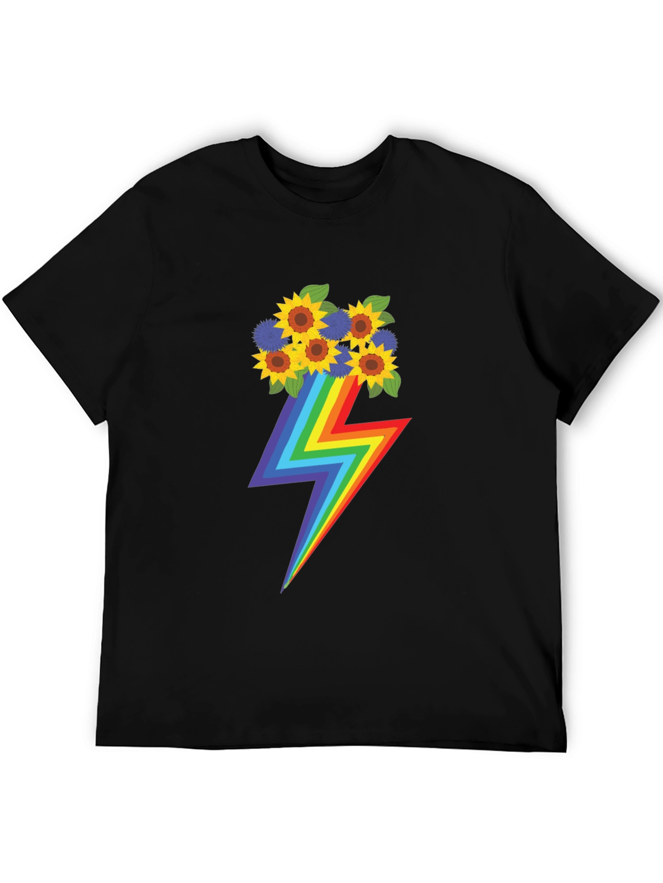 Rainbow Lightning Bolt Sunflower Graphic T-Shirt