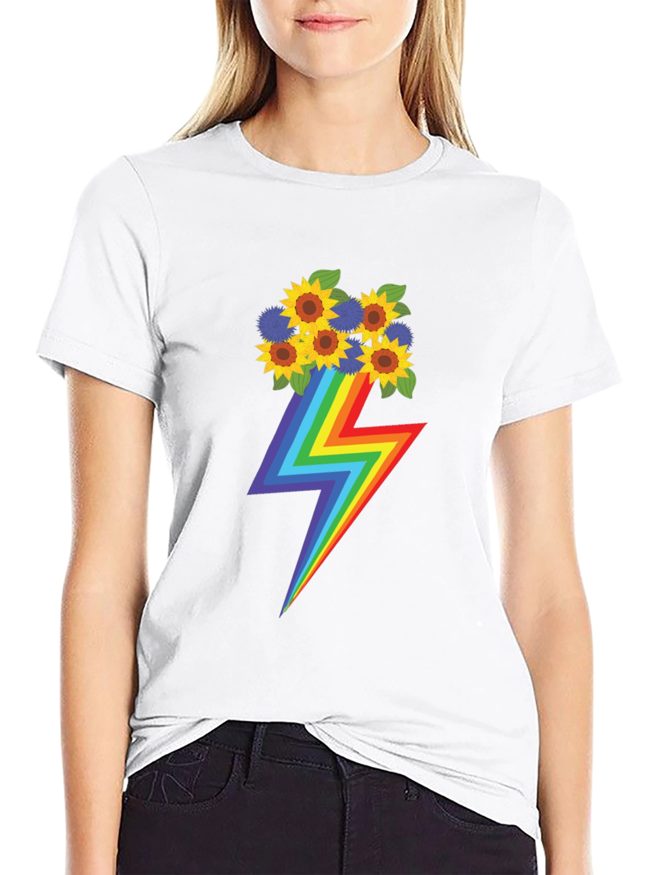 Rainbow Lightning Bolt Sunflower Graphic T-Shirt
