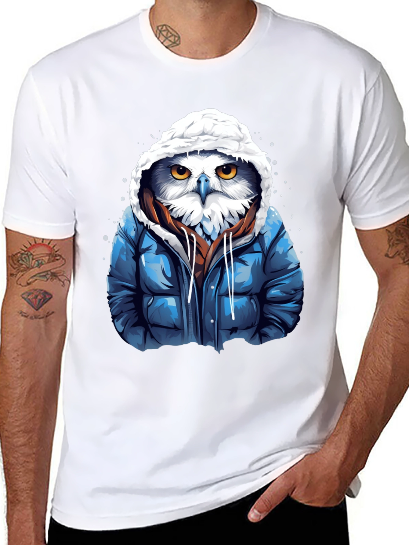 Cool Owl in Puffer Jacket Graphic Tee