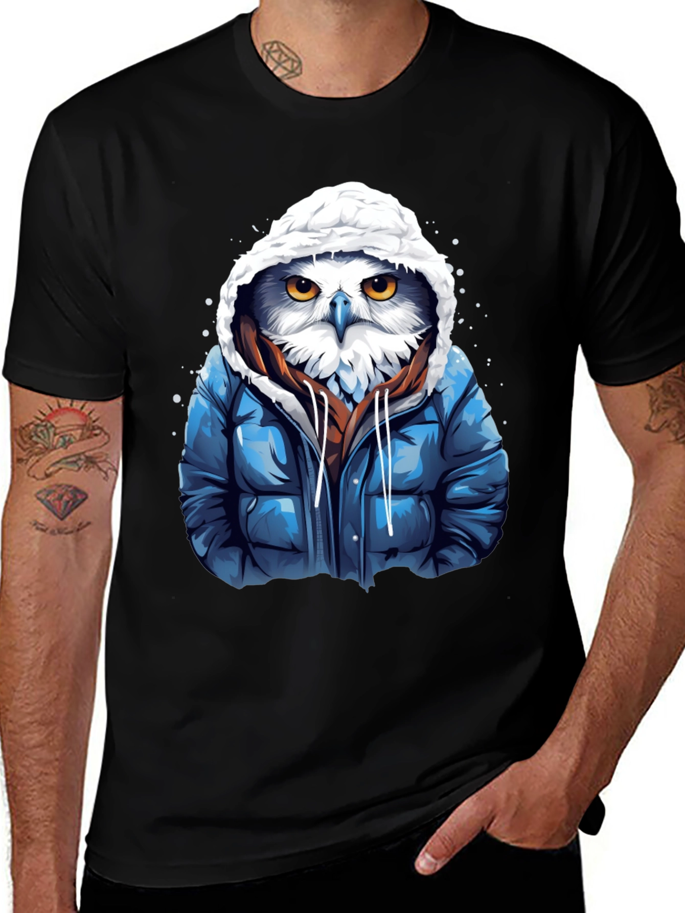Cool Owl in Puffer Jacket Graphic Tee