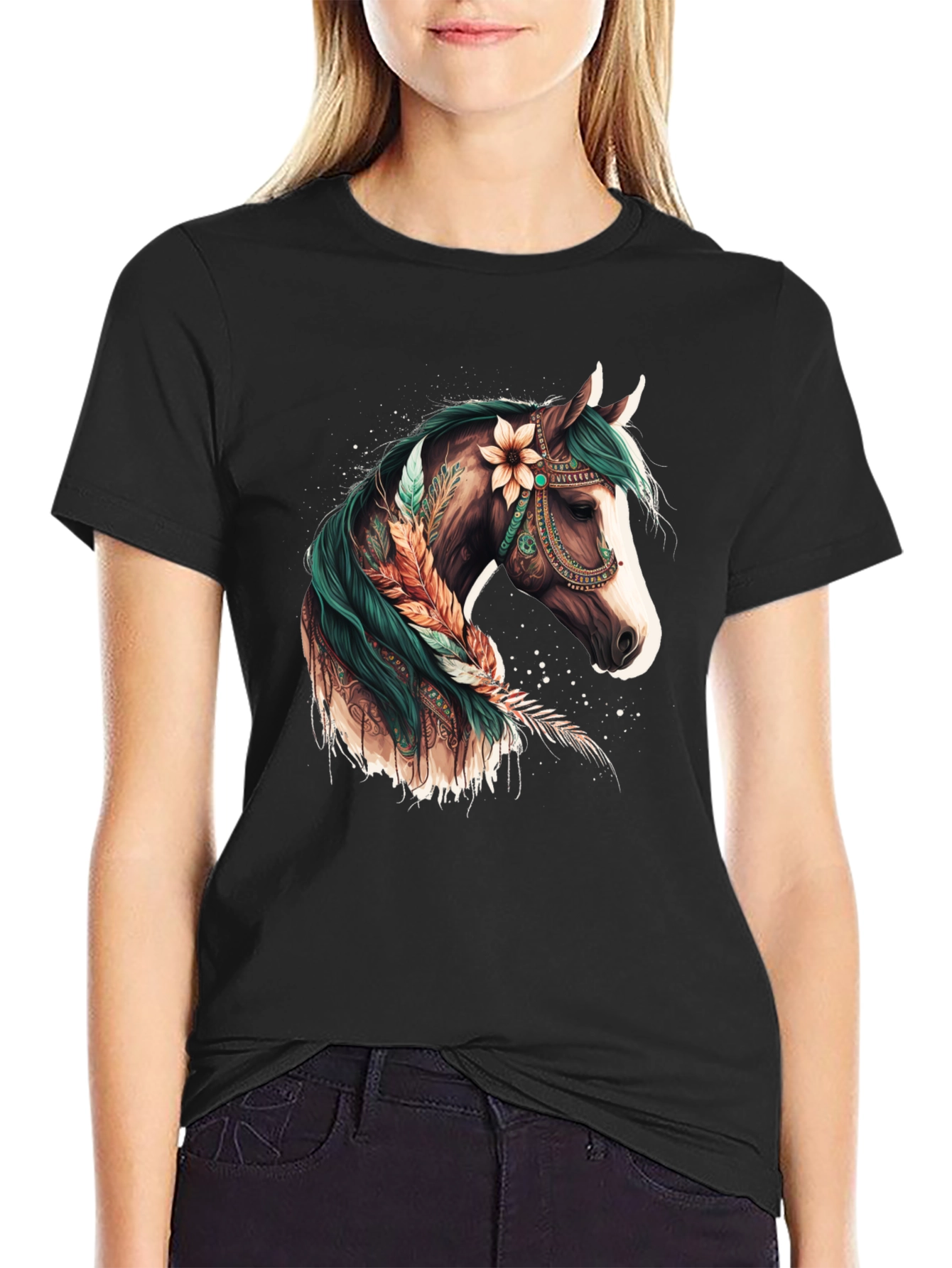 Boho Horse Graphic Tee - Black T-Shirt