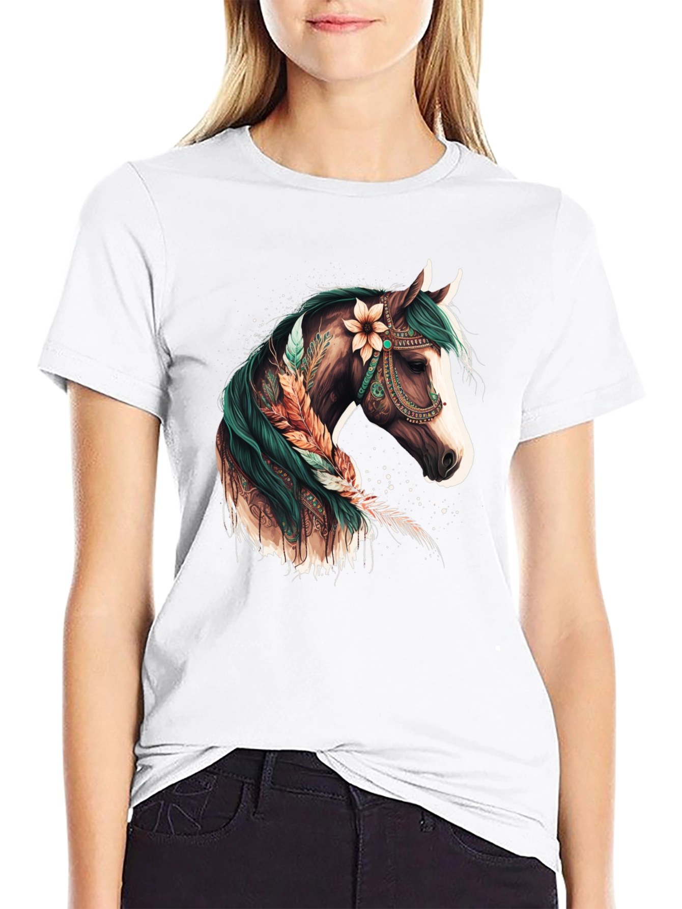 Boho Horse Graphic Tee - Black T-Shirt