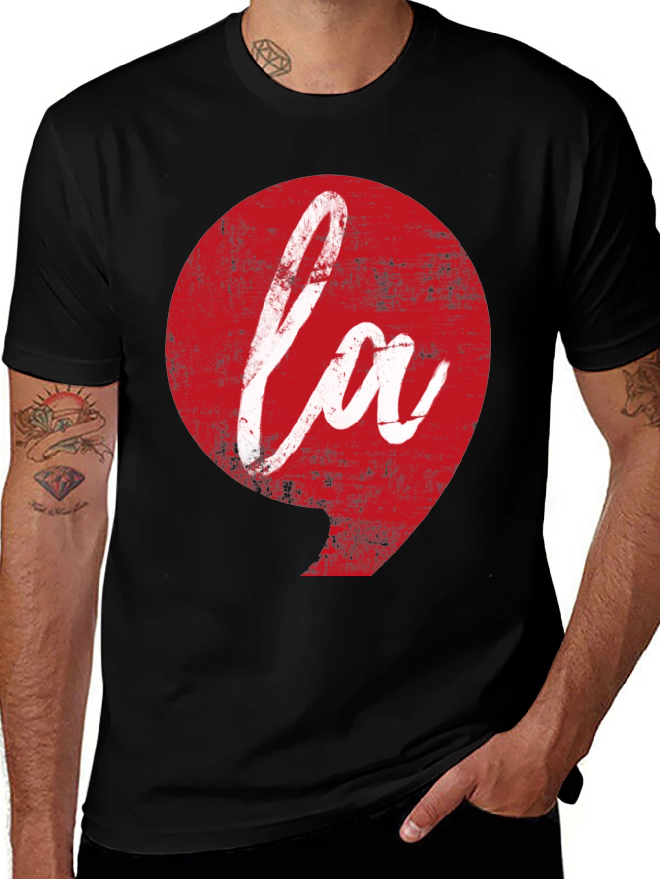 LA Graphic Tee - Distressed Red Print on Black